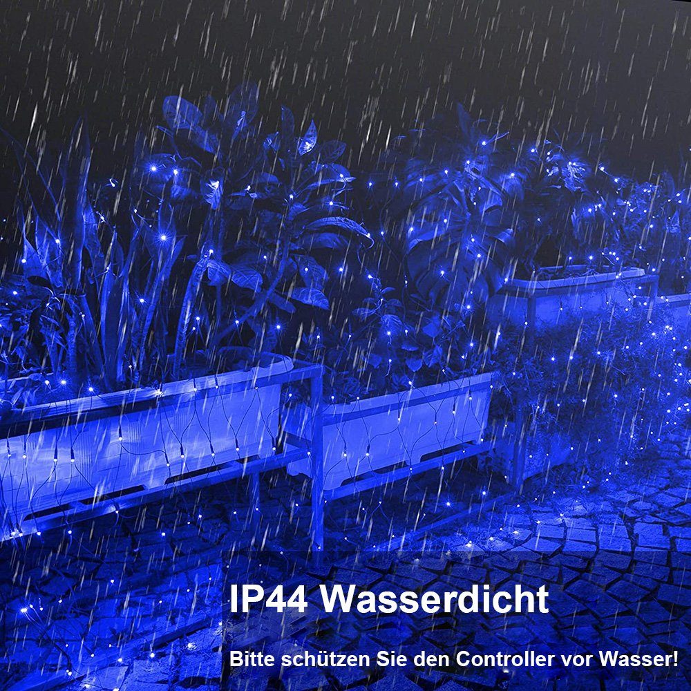 mit IP44 Wasser Dekolicht 120/144/200/320/672LED 8 Modi Memory Blau LED-Lichtervorhang, MUPOO LED-Lichtnetz,LED-Lichterkette,LED LED-Lichternetz