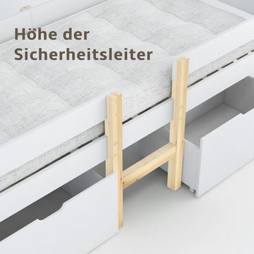 REDOM Kinderbett Kinder Bett Jugendbett Kinderhaus Holzbett Massivholzbett 90x200 cm (mit 2 Schubladen ohne Matratze aus Kiefer Holz)