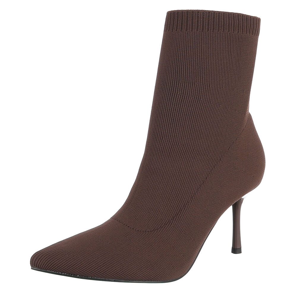Ital-Design Damen Sock Boots High Heel Stiefeletten elegant High-Heel-Stiefelette (92214172) Pfennig-/Stilettoabsatz Stiefeletten in Braun