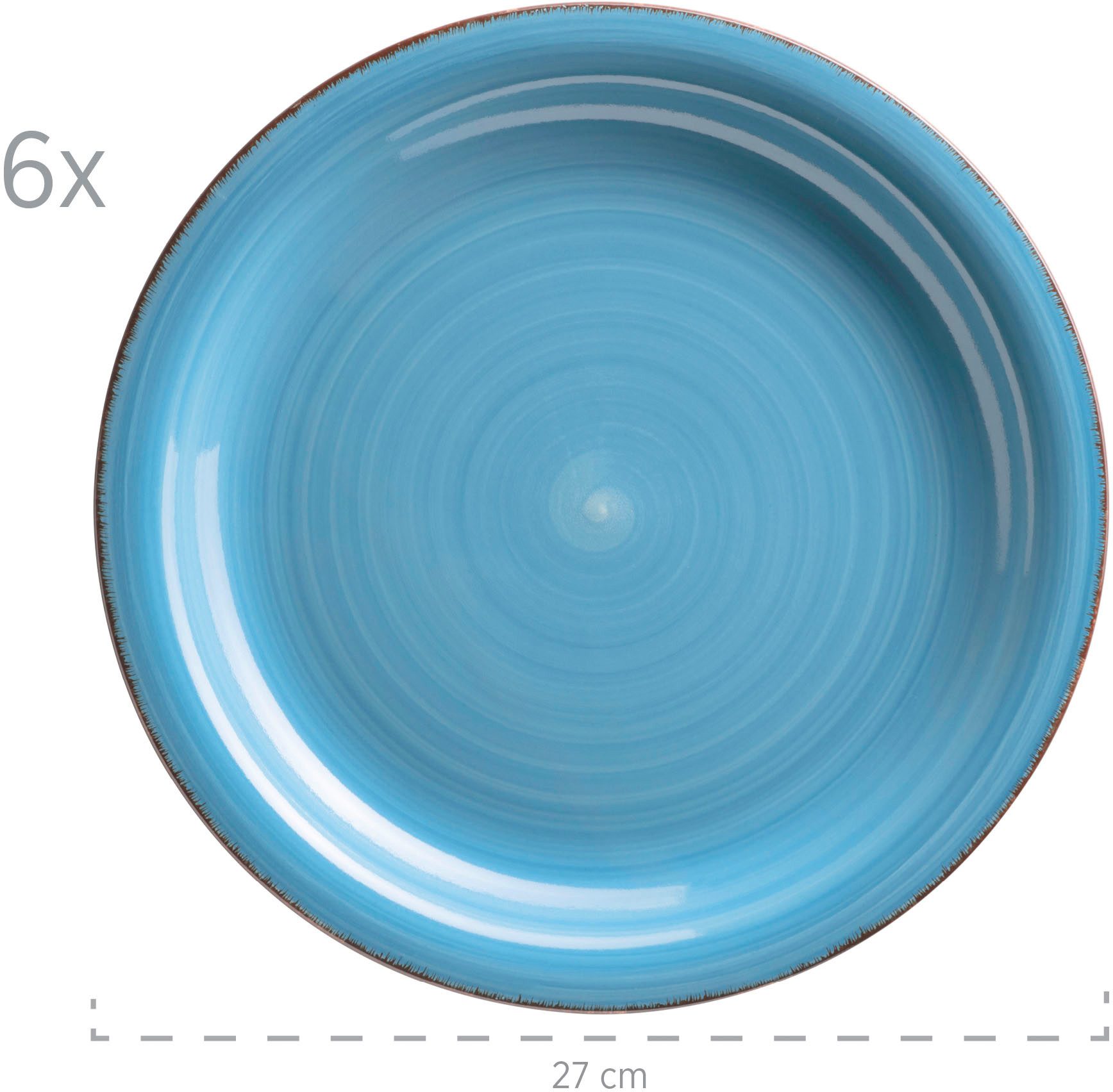 OTTO home Tafelservice Teller Set, Geschirr-Set Bell Tempo (12-tlg), 6 Personen, Keramik, rustikale Holzoptik mit Spiraldekor, 12 Teile, für 6 Personen