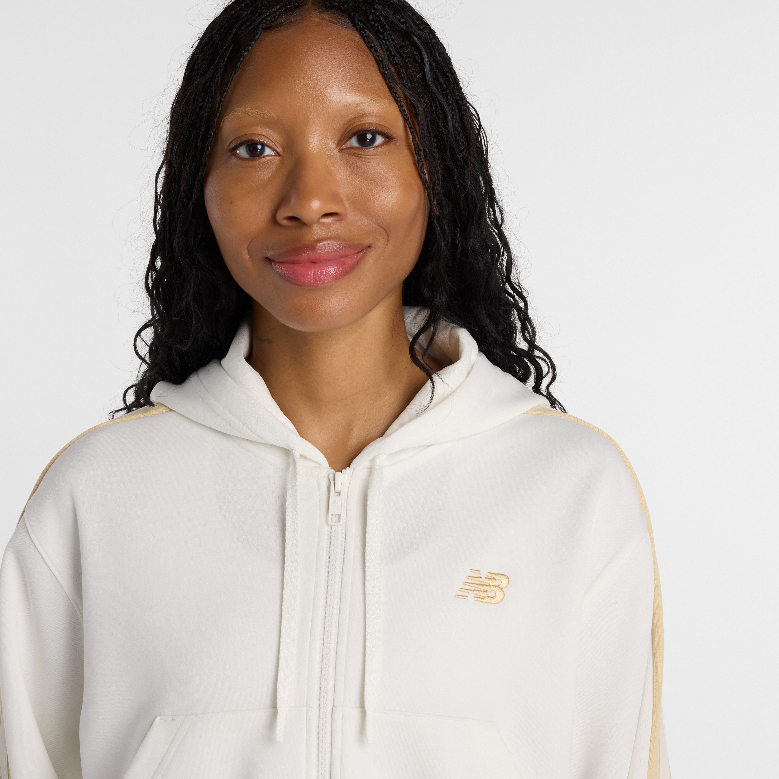 New Balance Kapuzensweatjacke mit Kapuze, Langarm, aus Polyester, gerader Abschluss, normale Länge