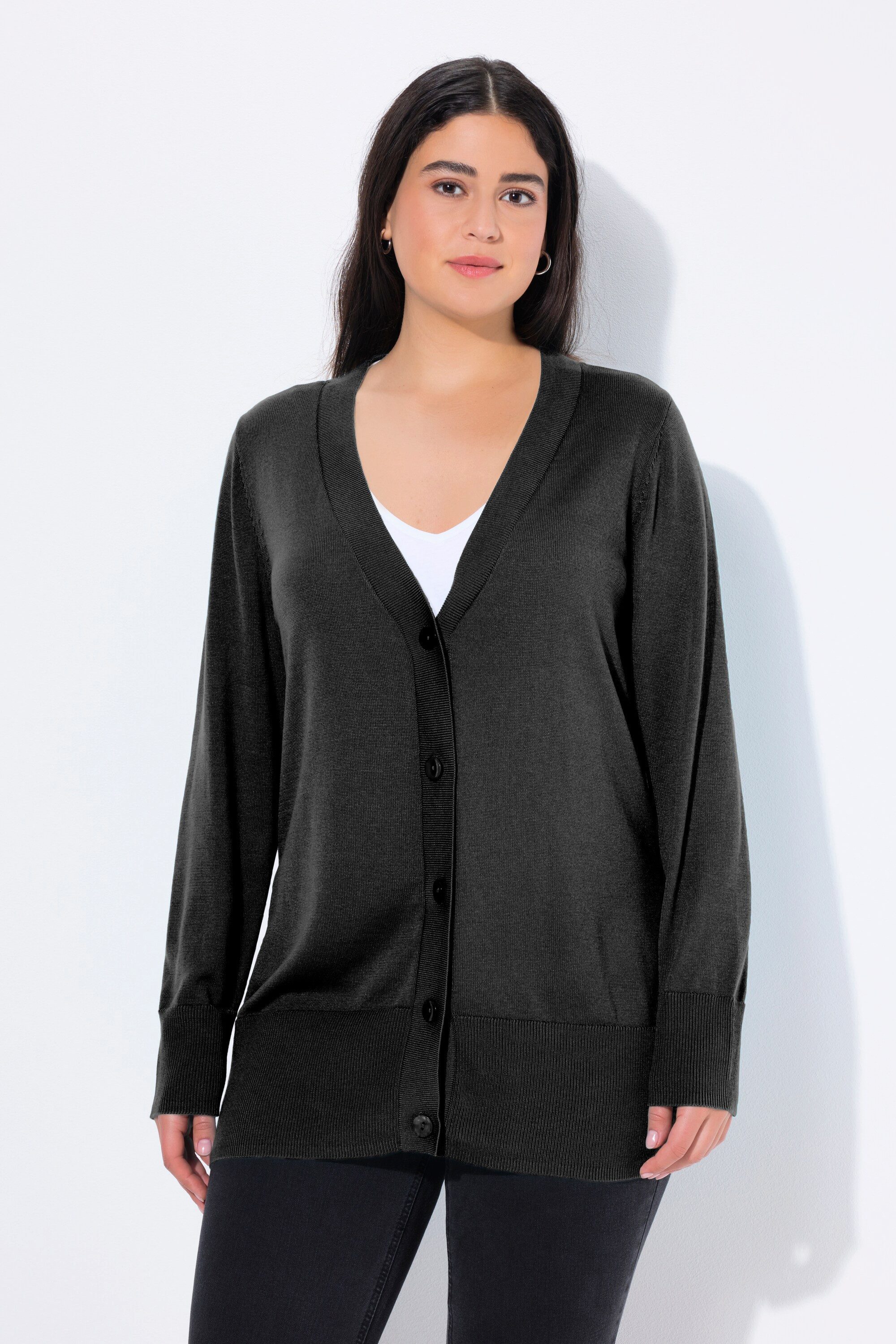 Ulla Popken Strickjacke Strickjacke V-Ausschnitt Knopfleiste günstig online kaufen