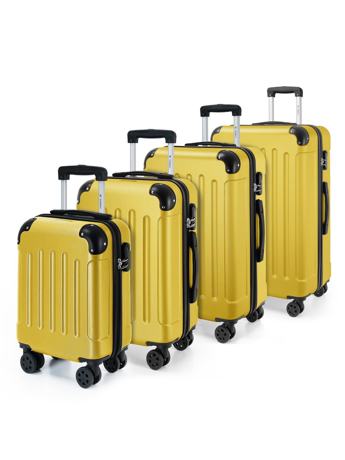 YONSLY Kofferset Reisekoffer Trolley Rollkoffer Hartschalenkoffer in S-M-L-XL, 4 Rollen, (Spar-Set, 4 tlg., inkl. Größen S, M, L und XL), mit 360° Lenkrollen, Zahlenschloss und mehrstufigem Teleskopgriff