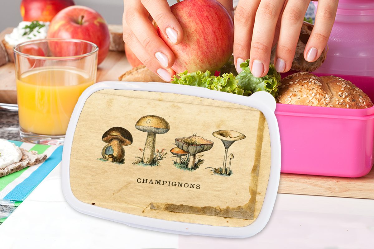 MuchoWow Lunchbox Pilz rosa - Mädchen, Brotdose Brotbox Snackbox, (2-tlg), Natur, Herbst für Kunststoff, Kinder, Erwachsene, - Kunststoff
