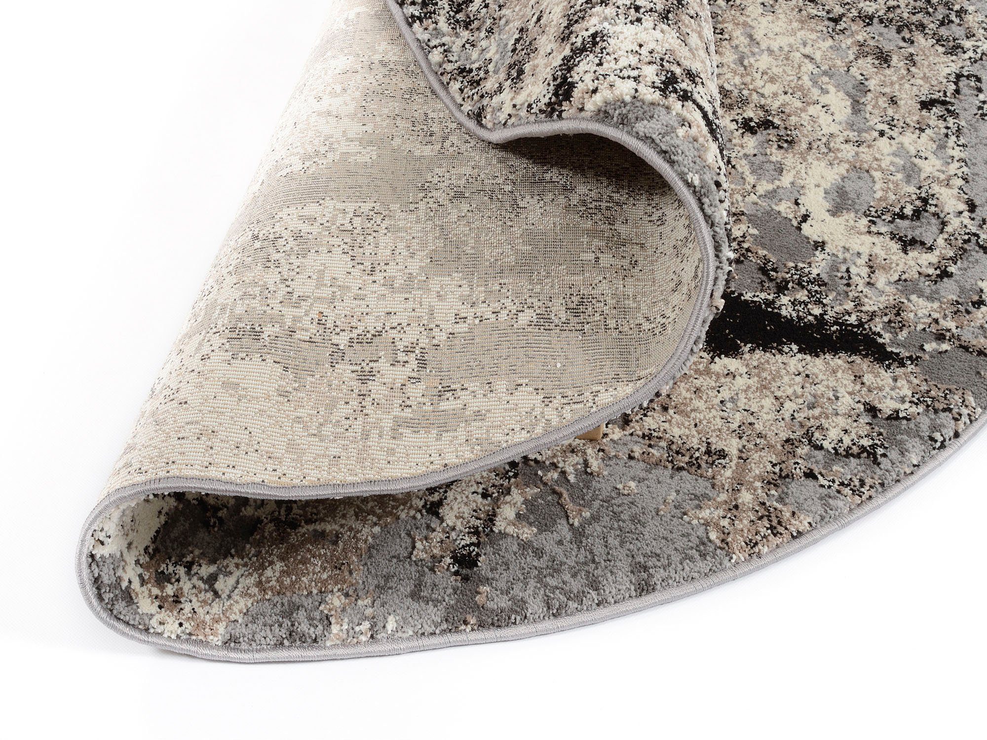 OCI DIE TEPPICHMARKE Teppich JUWEL LIRAY, rund, Höhe: 20 mm, Kurzflor, Wohnzimmer, Marmor Optik, Hoch Tief Effekt