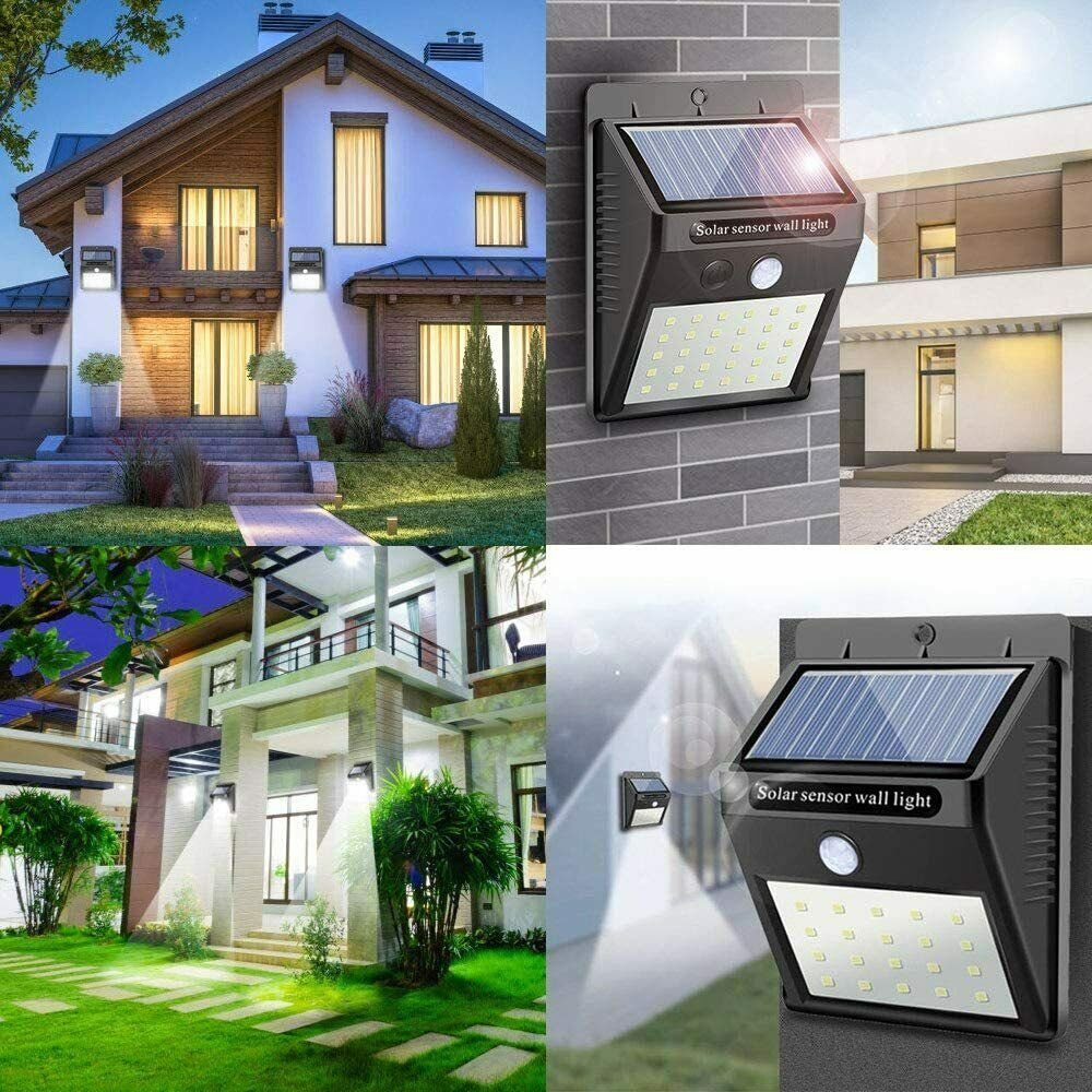 Bewegungsmelder Außen mit Sicherheitswandleuchte 6000K, Solarlampe LED Wasserdichte Superhelle Solarlampe Solarleuchte fest 4x LED integriert, IP65 LED oyajia