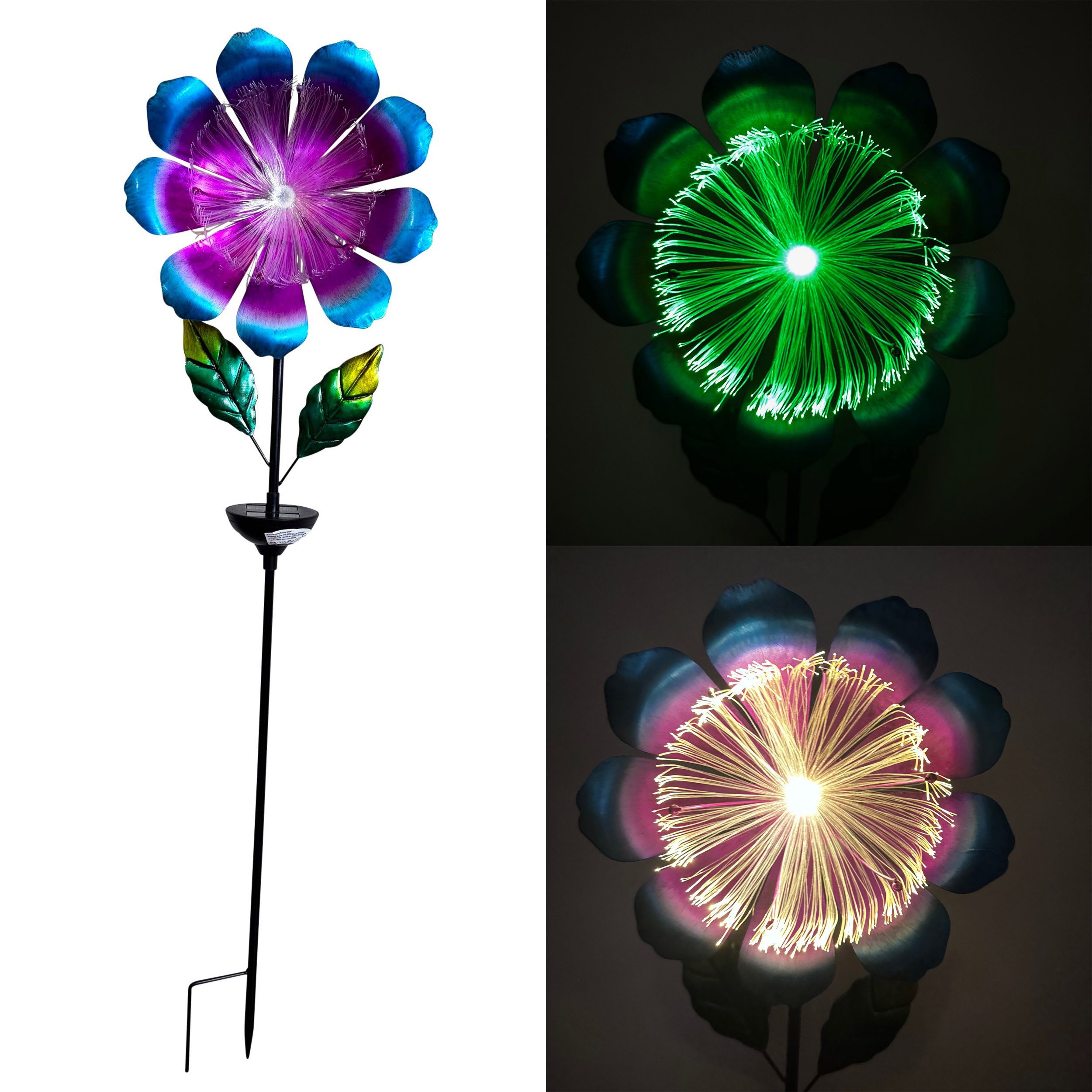 Online-Fuchs Gartenstecker magische Blume aus Metall, LED Solarleuchten für außen (warmweiß oder im seichten Farbwechsel, 100 cm groß) Dekoration für Garten, Balkon und Terrasse - Frühling, Sommer