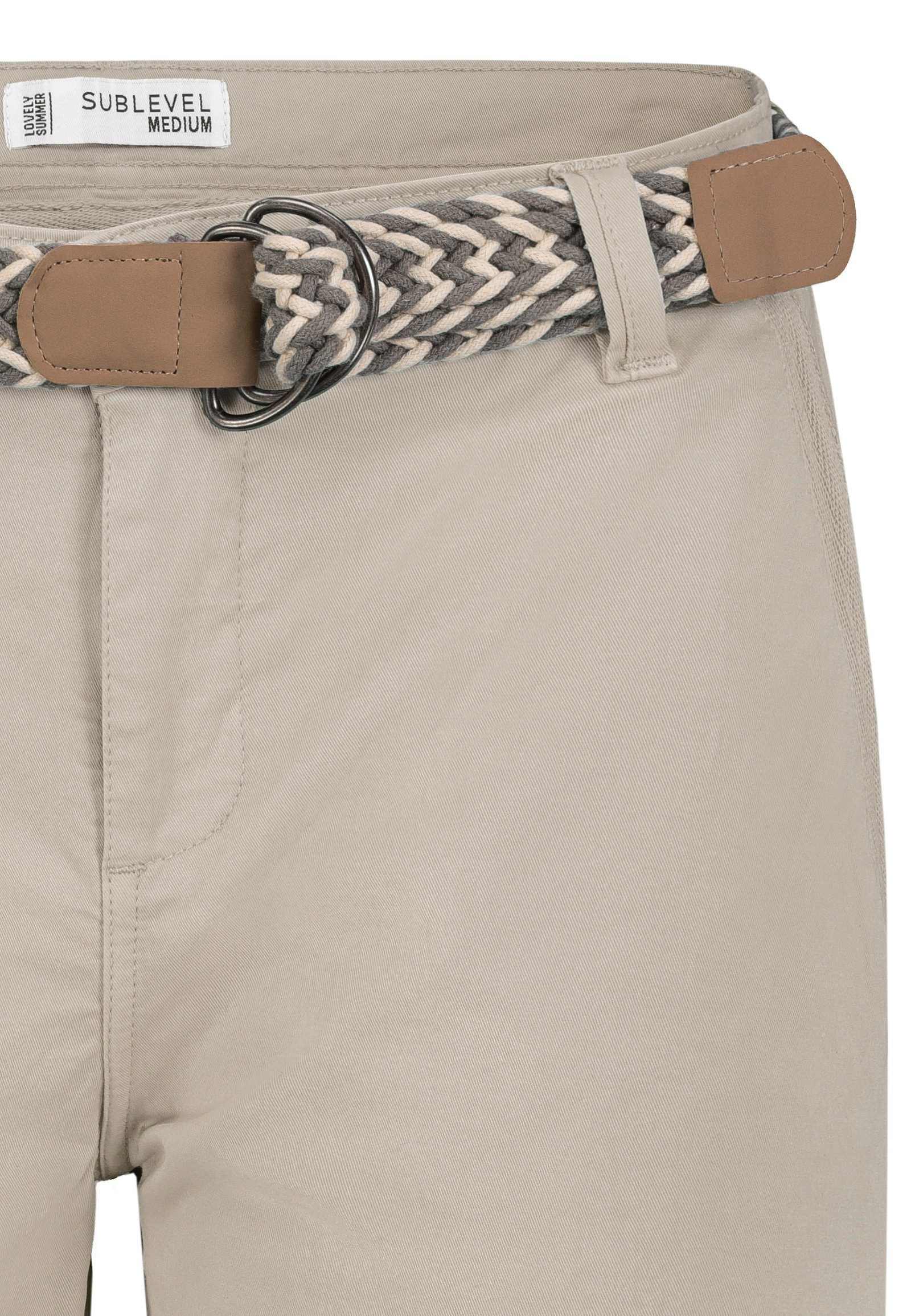 SUBLEVEL Bermudas Damen kurze Stoffhose mit buntem Flechtgürtel Sommerhose, kurze Chinohose, Shorts mit Gürtel