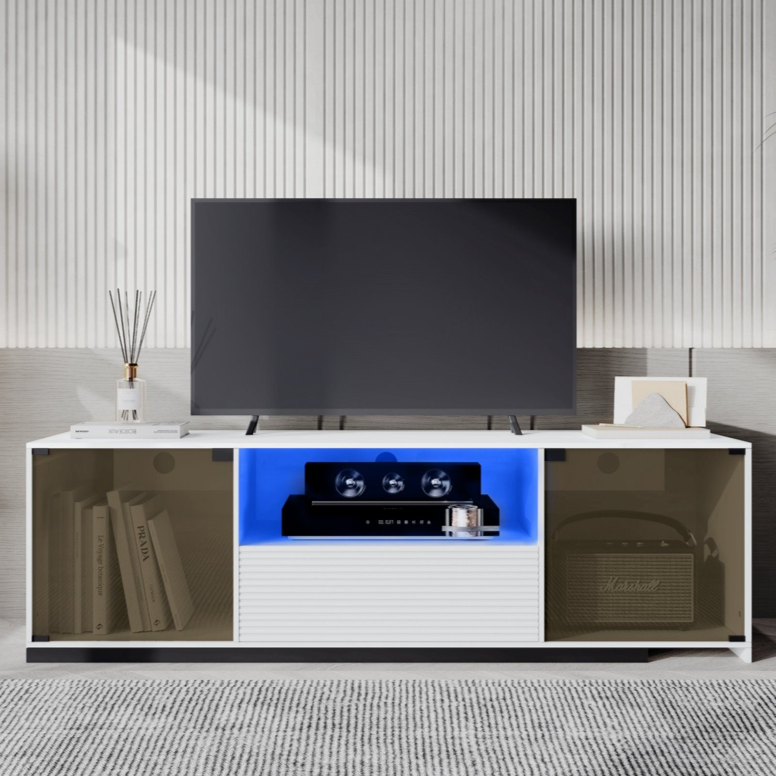 mit TV-Ständer einen und 60-Zoll-Fernseher TV-Ständer Schiebedesign LED für Celya