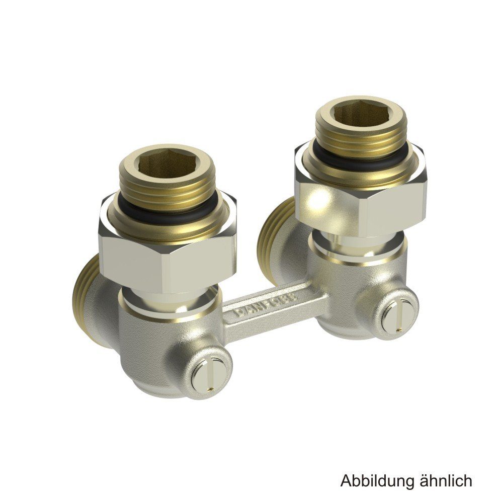 Danfoss Heizkörper Danfoss Hahnblock RLV-KB f. Zweirohranl., R 1/2", Eckform, vernickelt