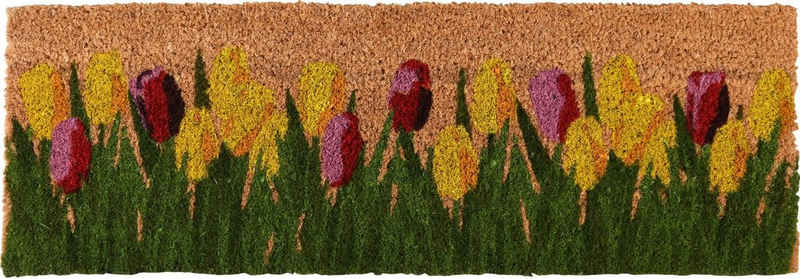 Fußmatte, Rivanto, Türmatte mit Tulpen-Motiv aus Kokosfasern, L25.5 x B75.5 cm 2 cm Dick