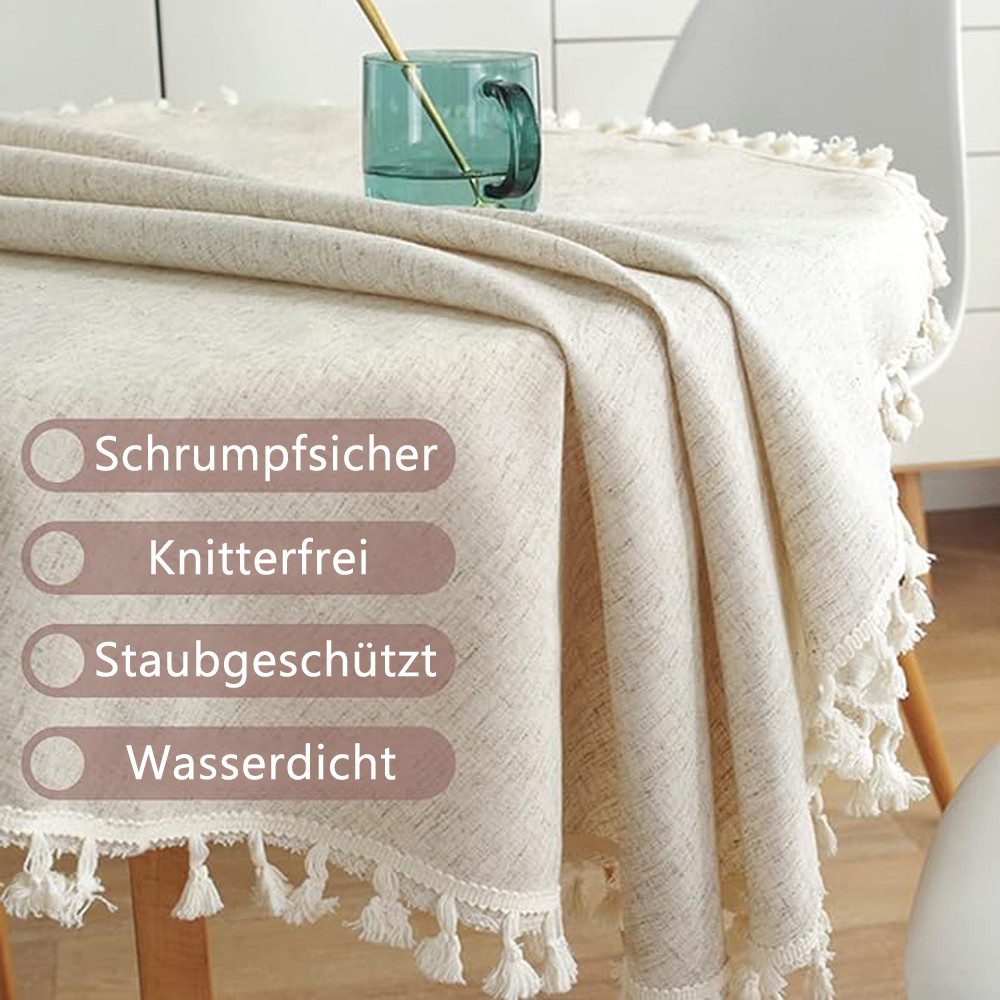 NUODWELL Tischdecke Tischdecke Rund mit Quaste,Abwaschbar Leinen Baumwolle günstig online kaufen
