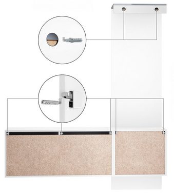 Vladon Garderoben-Set Carlton, (Wandgarderobe bestehend aus, ​1 Paneel, 1 Schrankmodul und 1 Wandspiegel), Weiß matt/Beton Oxid Optik (156 x 193 x 35 cm)