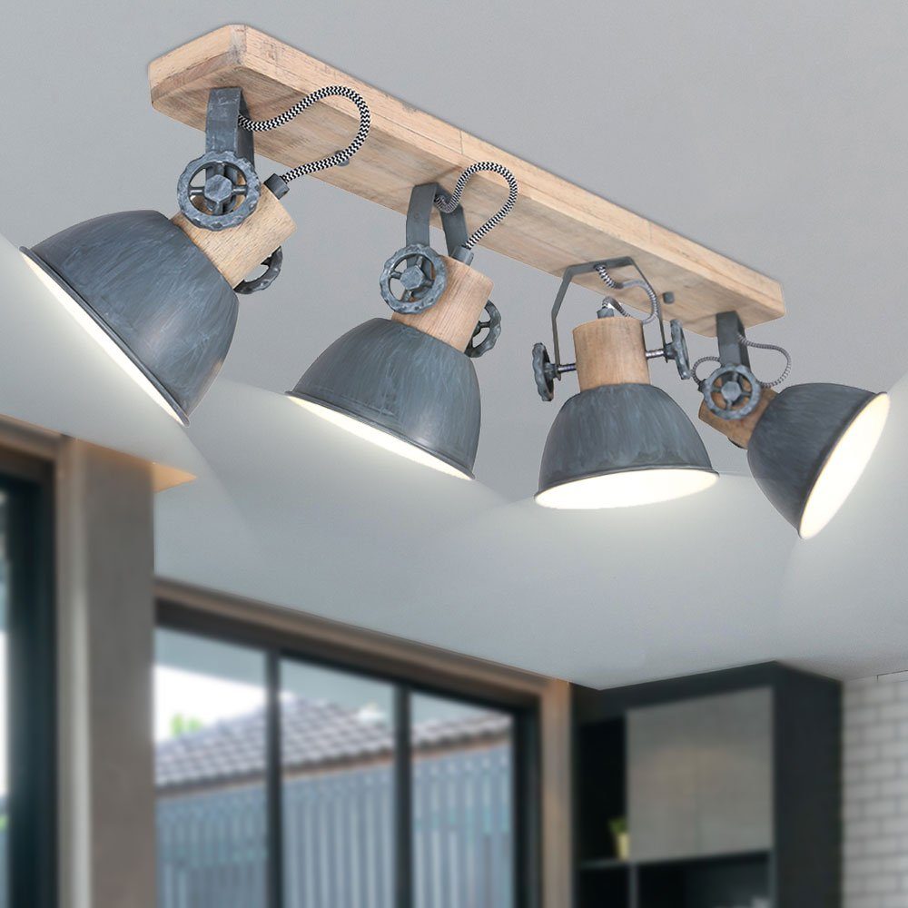 etc-shop LED Deckenspot, Leuchtmittel verstellbar Decken Spot grau Leuchte Fernbedienung Holz Retro Warmweiß, Lampe inklusive, Farbwechsel