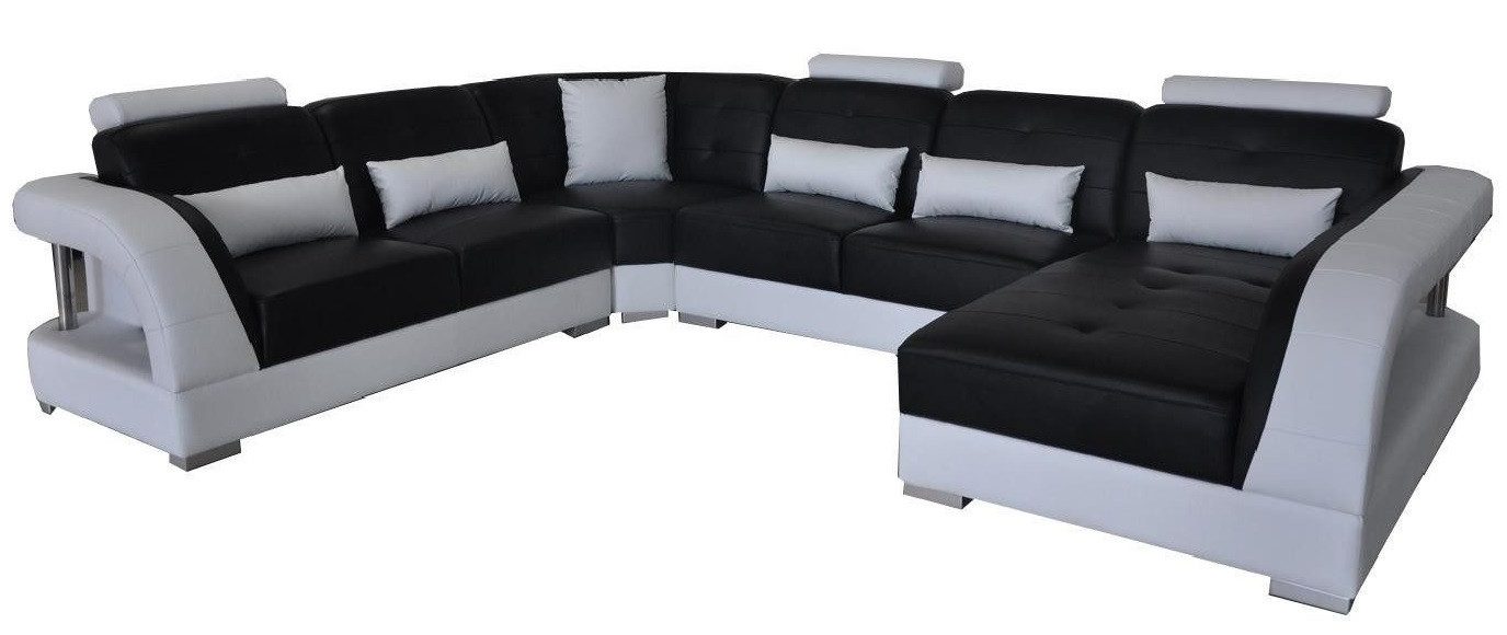 JVmoebel Wohnlandschaft Moderne Eckcouch aus Leder mit USB-Anschluss – Schwarz Neu, Made in Europa