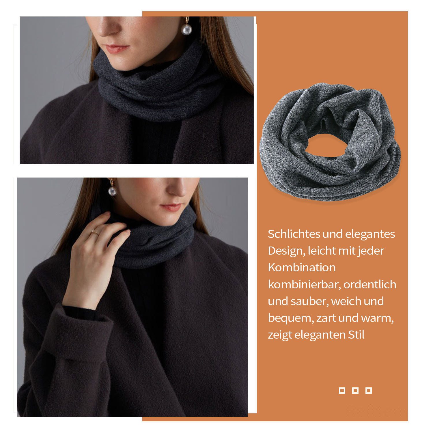 Refttenw Halswärmer Schlauchschal Loop Schal Damen Winter Wolleschal, 46x23cm