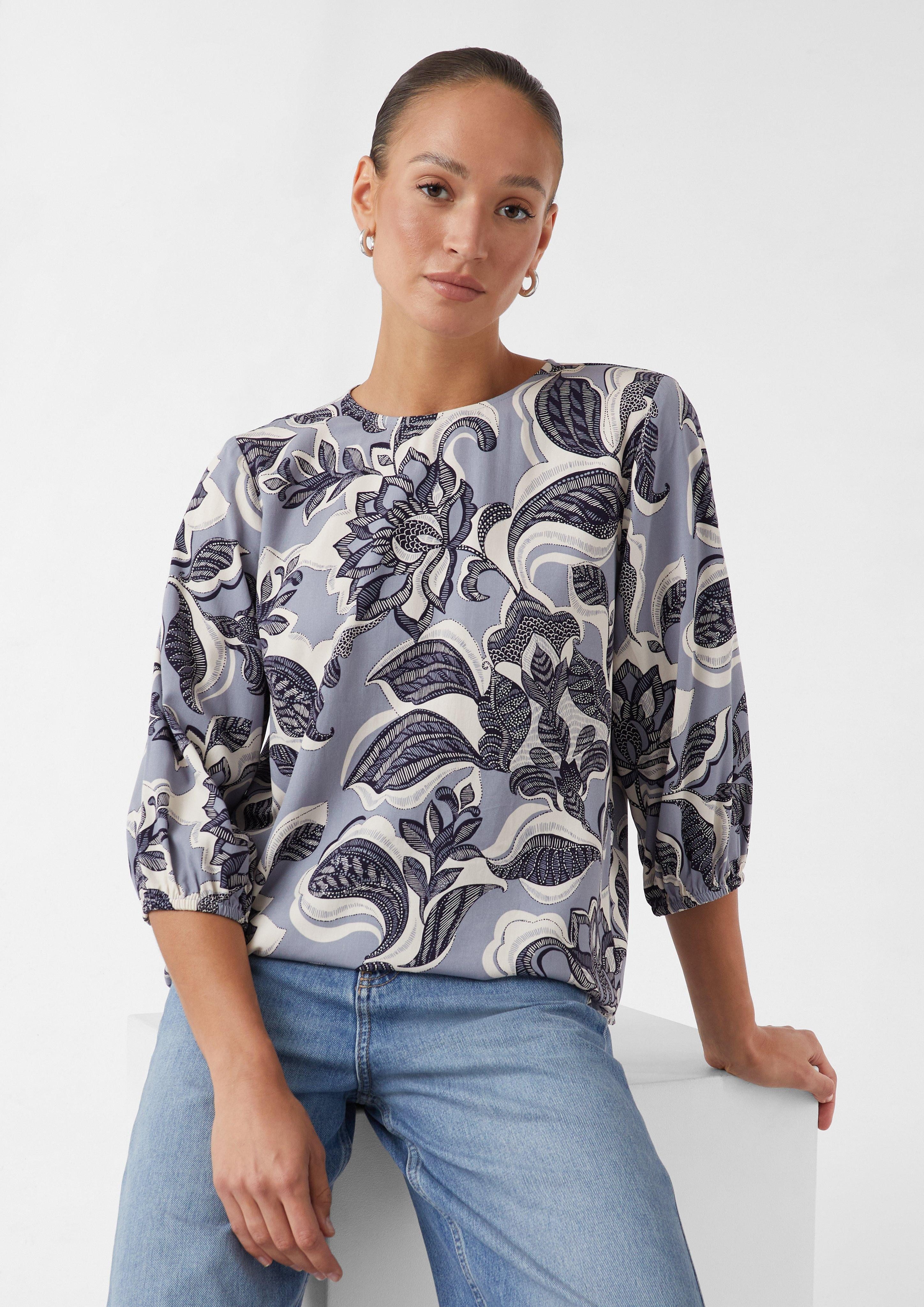 Langarmbluse Luftige Bluse mit All-over-Print