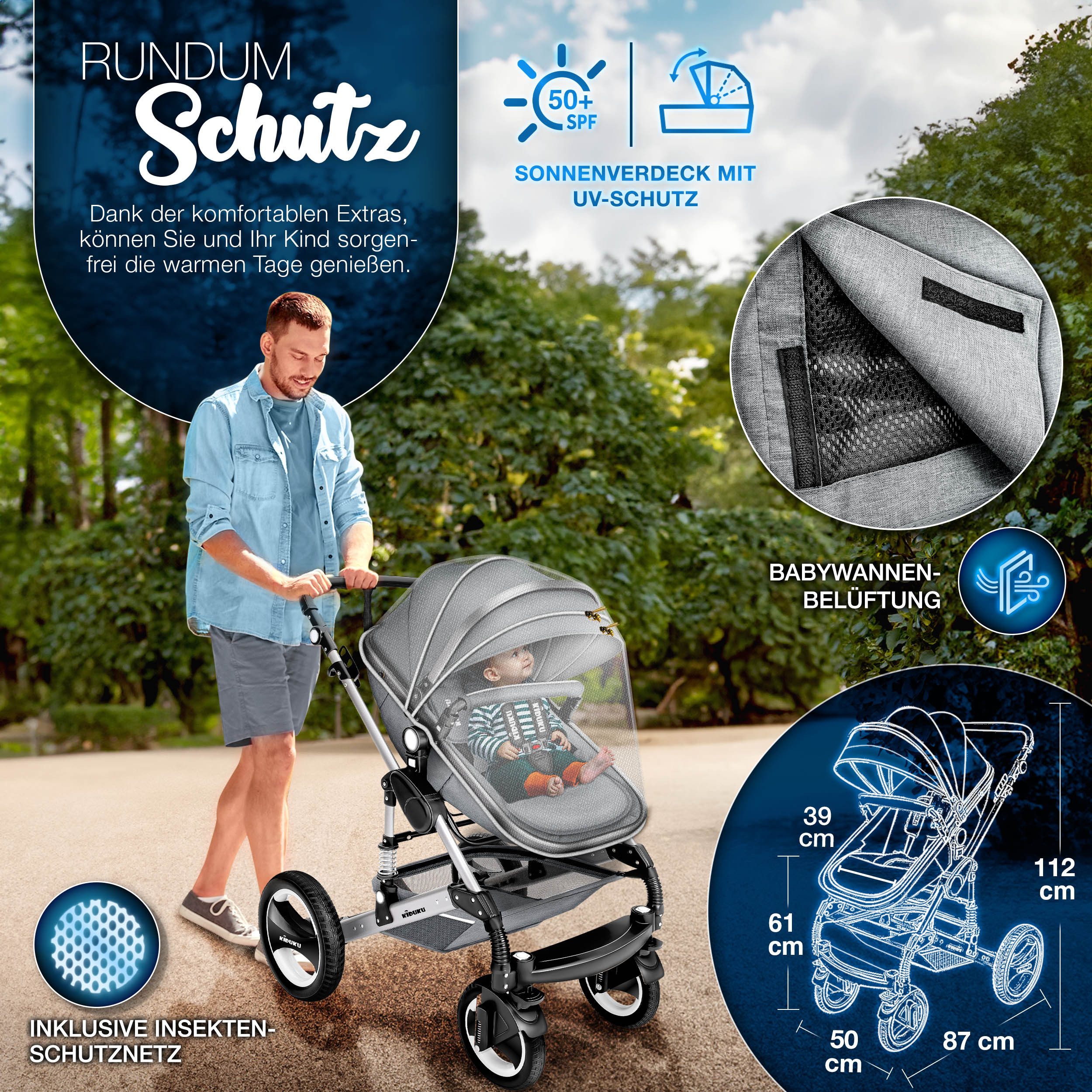 KIDUKU Kombi-Kinderwagen KIDUKU® 3 in 1 Kombi-Kinderwagen Buggy Reisebuggy inkl. Auto- Babyscha, Kindertisch