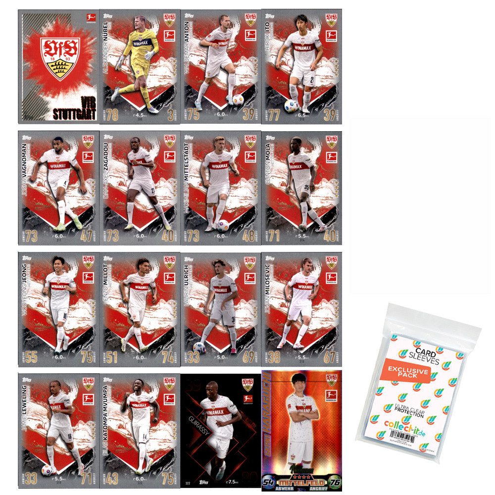 Sammelkarte Match Attax Bundesliga 2023/24 Mannschaftspaket VfB Stuttgart +Sleeves