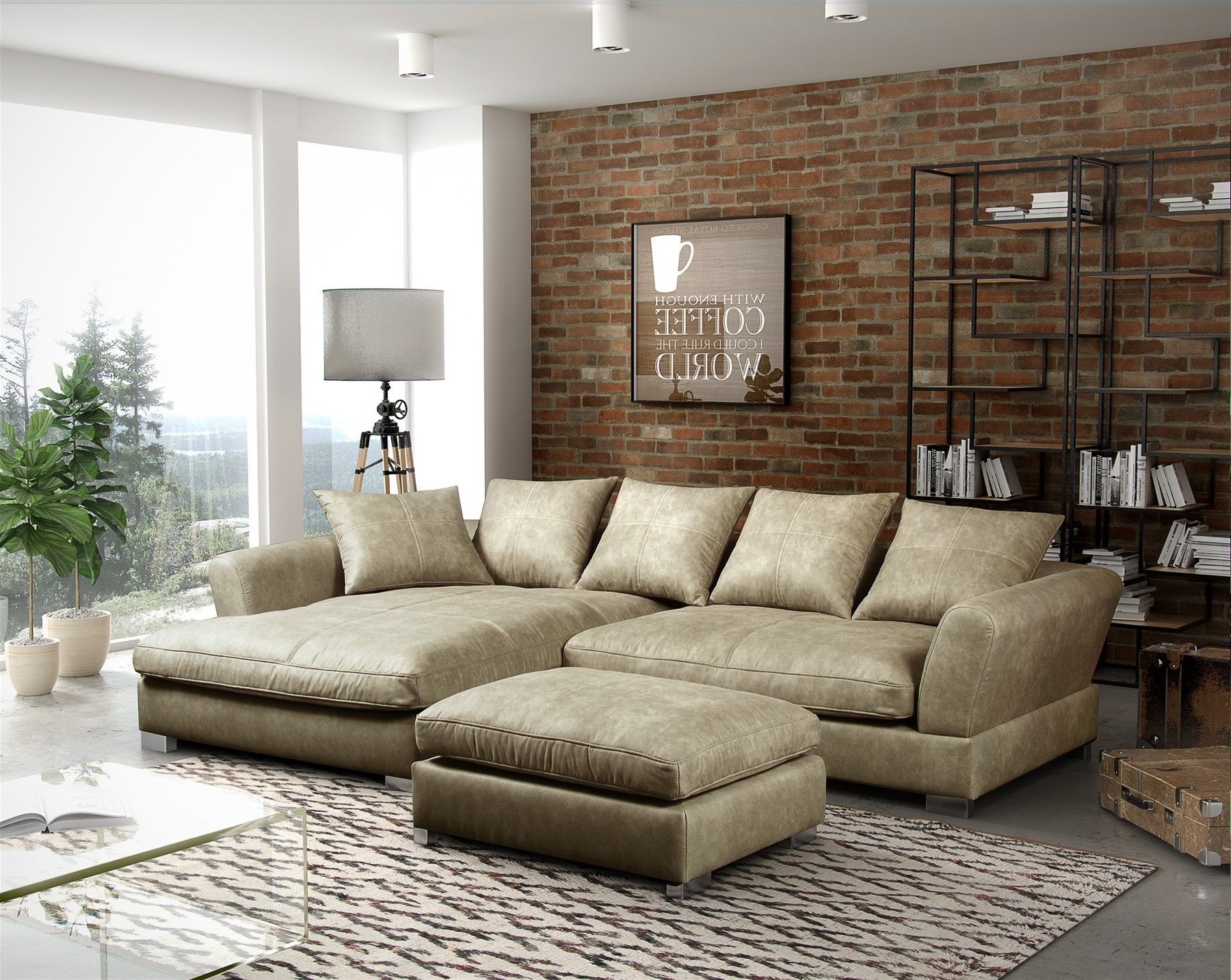 Fun Möbel Ecksofa Couchgarnitur inkl. Hocker TIZIAN Preston Beige Ottomane, N/A 1 Teile