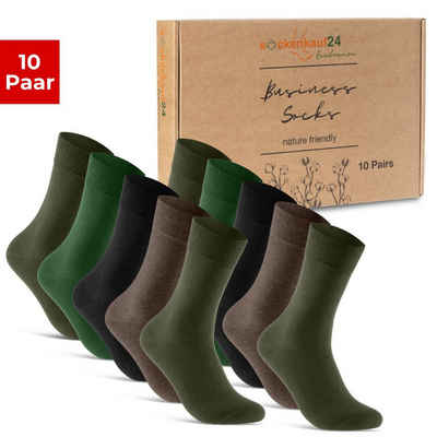 sockenkauf24 Socken 10 Paar Premium Socken Herren & Damen Komfort Business-Socken (Grün/Braun, 10-Paar, 39-42) aus gekämmter Baumwolle mit Pique-Bund (Exclusive Line) - 70101T