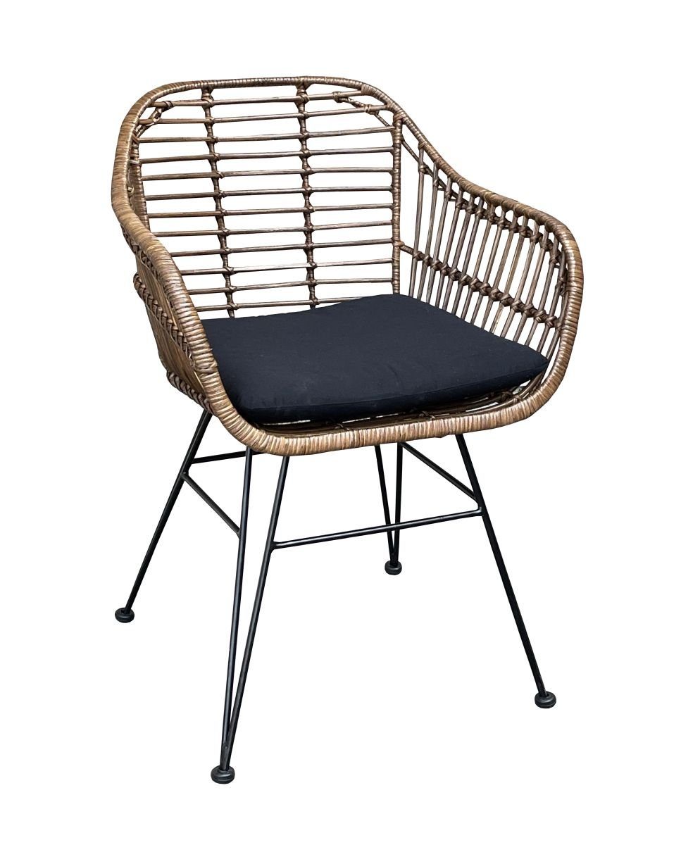 WOLFMÖBEL Küchenstuhl (0,57 x 0,57 x 800), Rattan Stuhl Tora inkl. Kissen schwarz