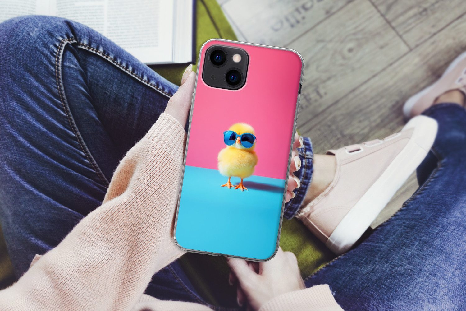 MuchoWow Handyhülle für Apple iPhone 13 Chick - Sonnenbrille - Blau, Smartphone-Bumper, Print, Handy Schutzhülle Dünn