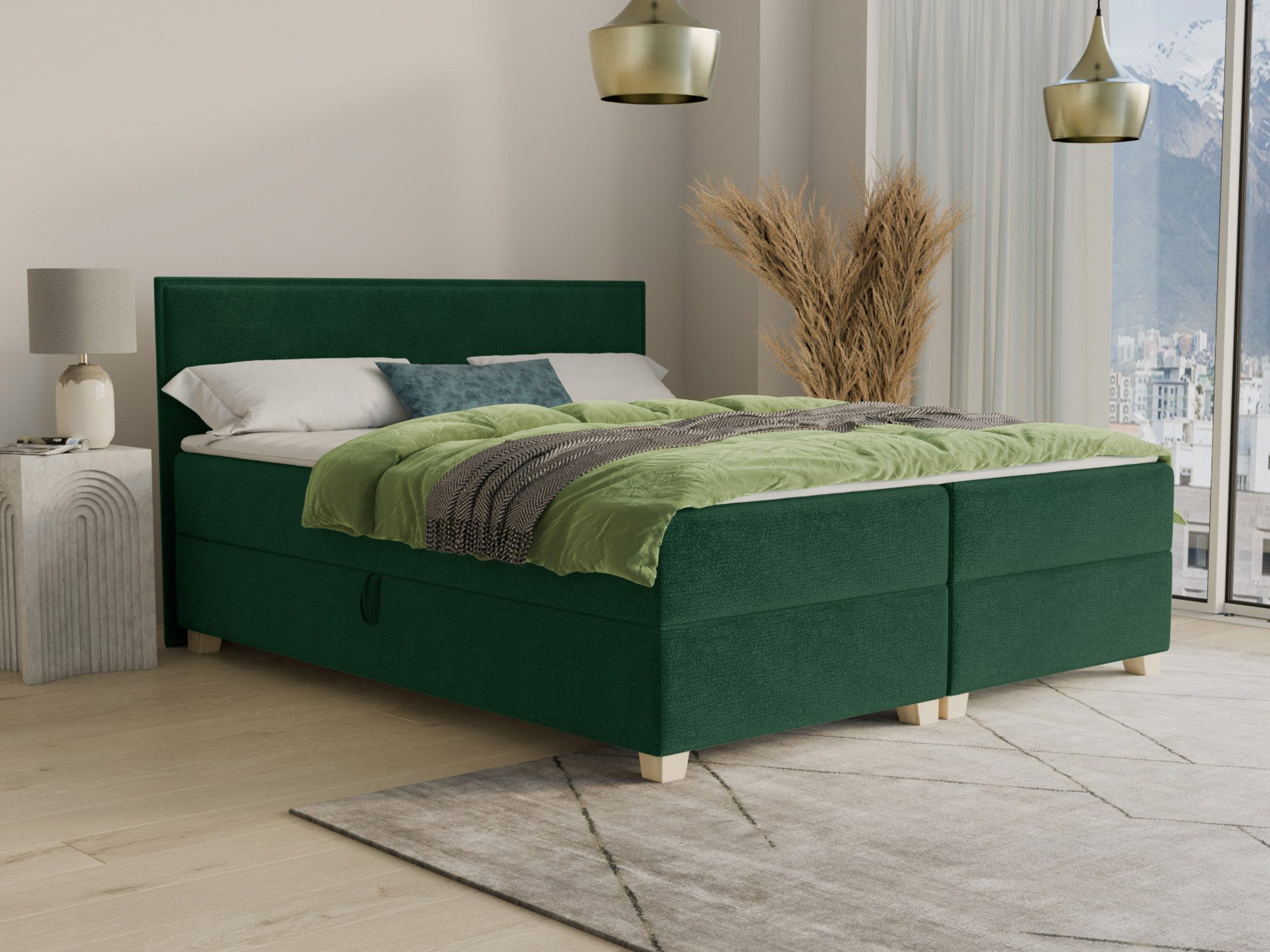 Sofnet Boxbett Fren (mit zwei Bettkästen, Bonell-Matratze und Topper), Doppelbett, Polsterbett mit Kopfteil, Boxspringbett