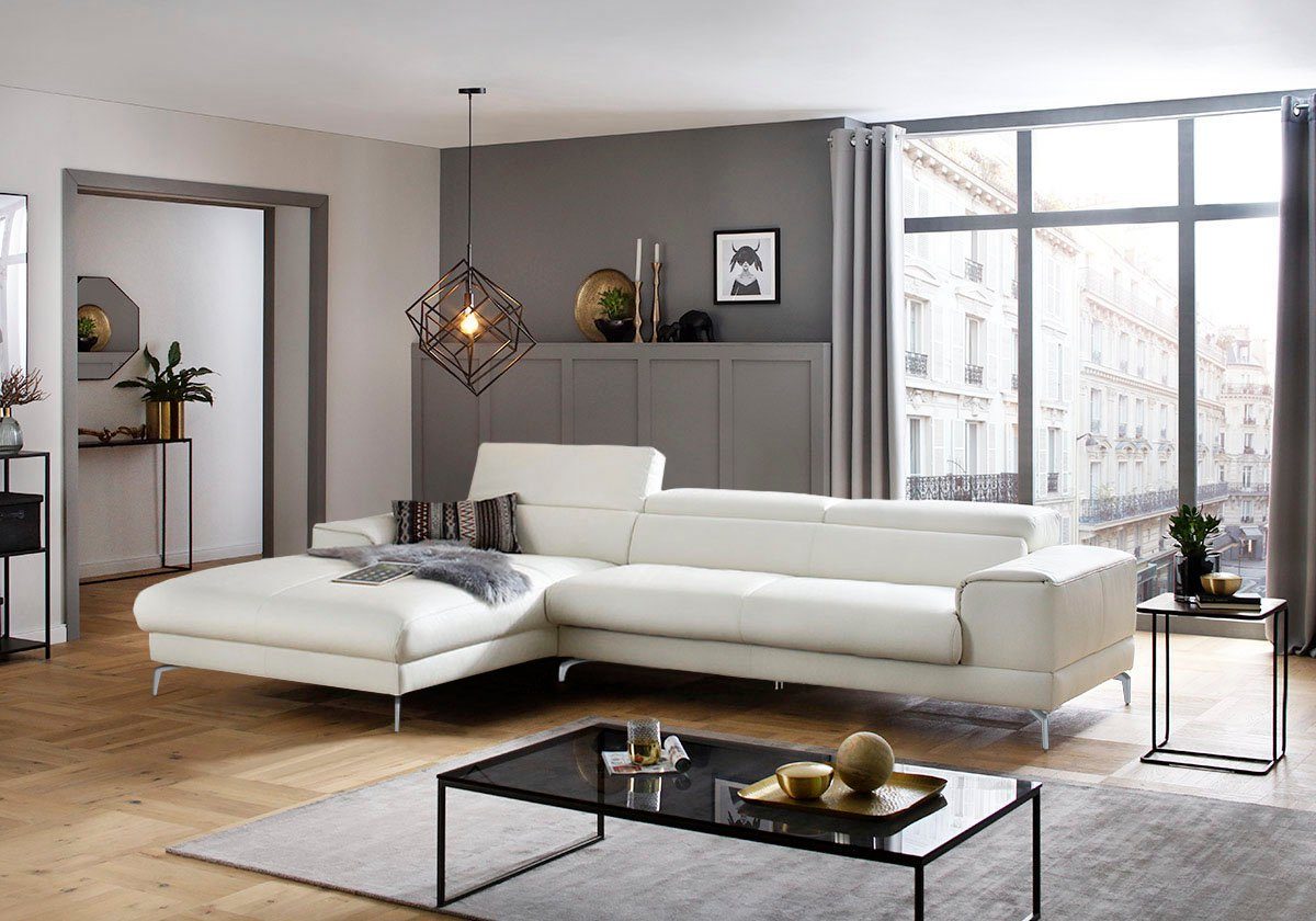 W.SCHILLIG Ecksofa piedroo, Designsofa mit tollem Sitzkomfort, bequem und elegant, L-Form, Kopfteilverstellung, wahlweise mit Sitztiefenverstellung, Breite 343cm