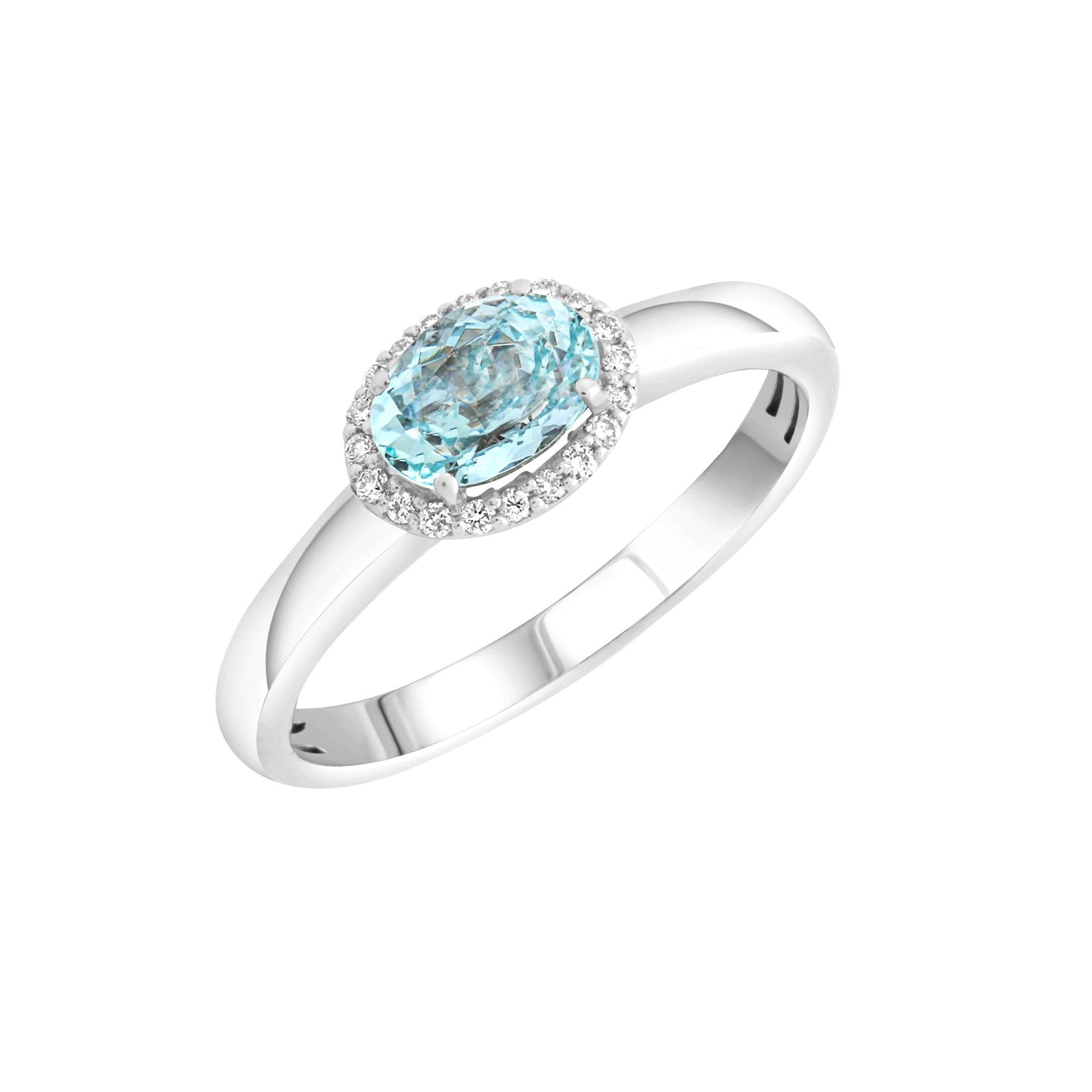 Diamonds by Ellen K. Fingerring Weißgold 585 mit echtem Aquamarin und 36 Diamanten 0,09ct.