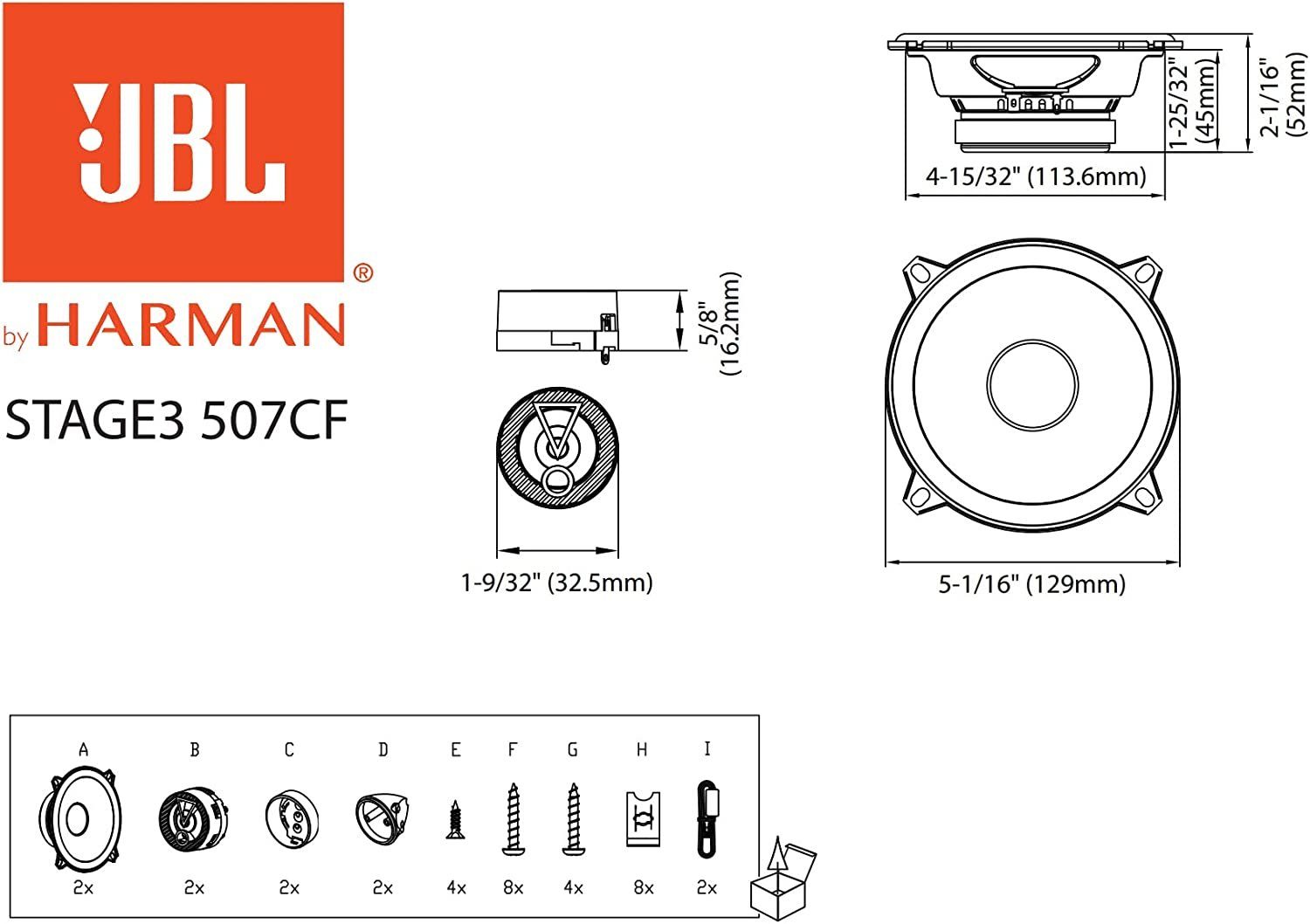 13cm JBL 2-Wege (45 Auto-Lautsprecher JBL 507CF 13cm Komponentensystem) Stage3 W, Komponentensystem 2-Wege Stage3 507CF