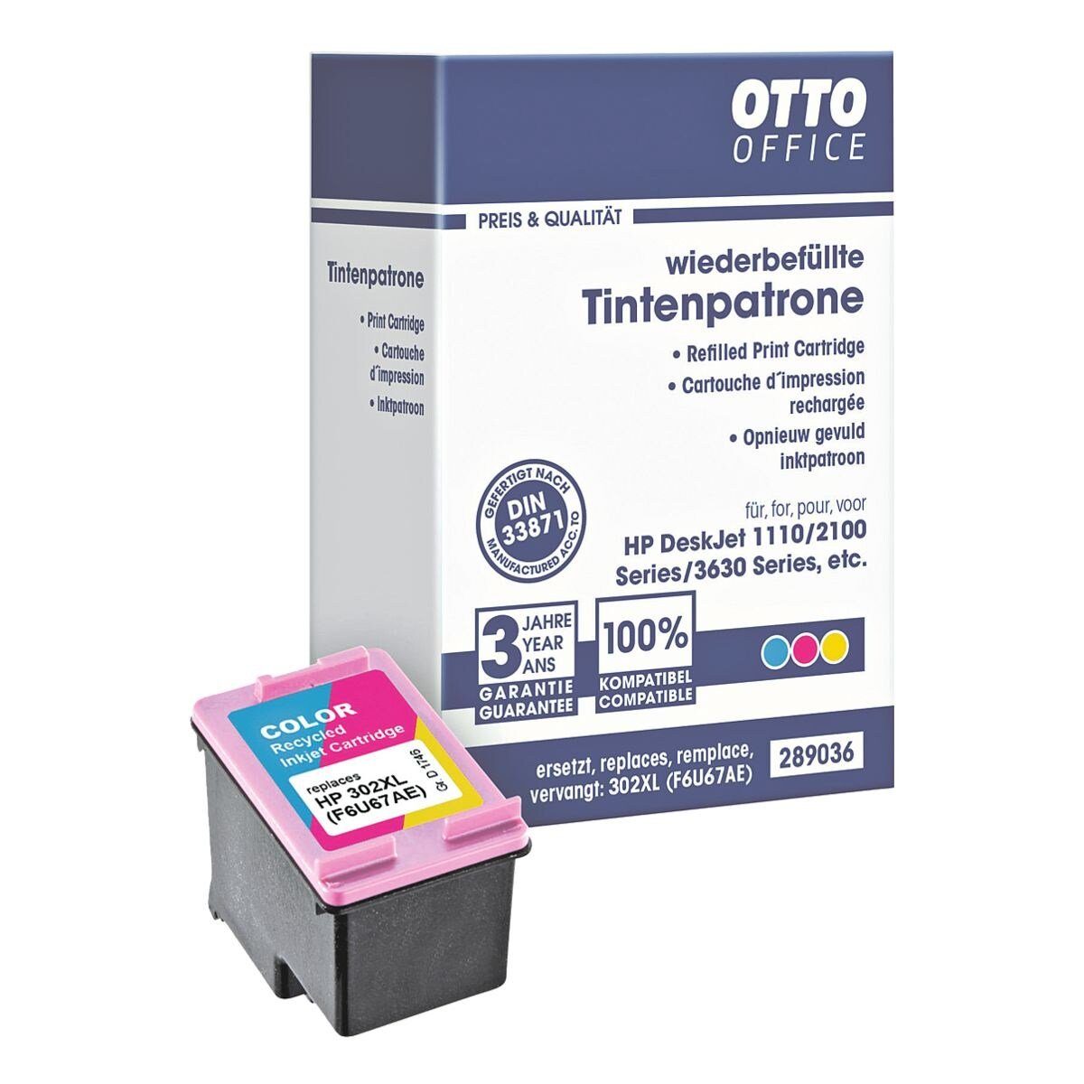 Otto Office Tintenpatrone (1-tlg., ersetzt HP »F6U67AE« Nr. 302 XL, cyan / magenta / gelb)