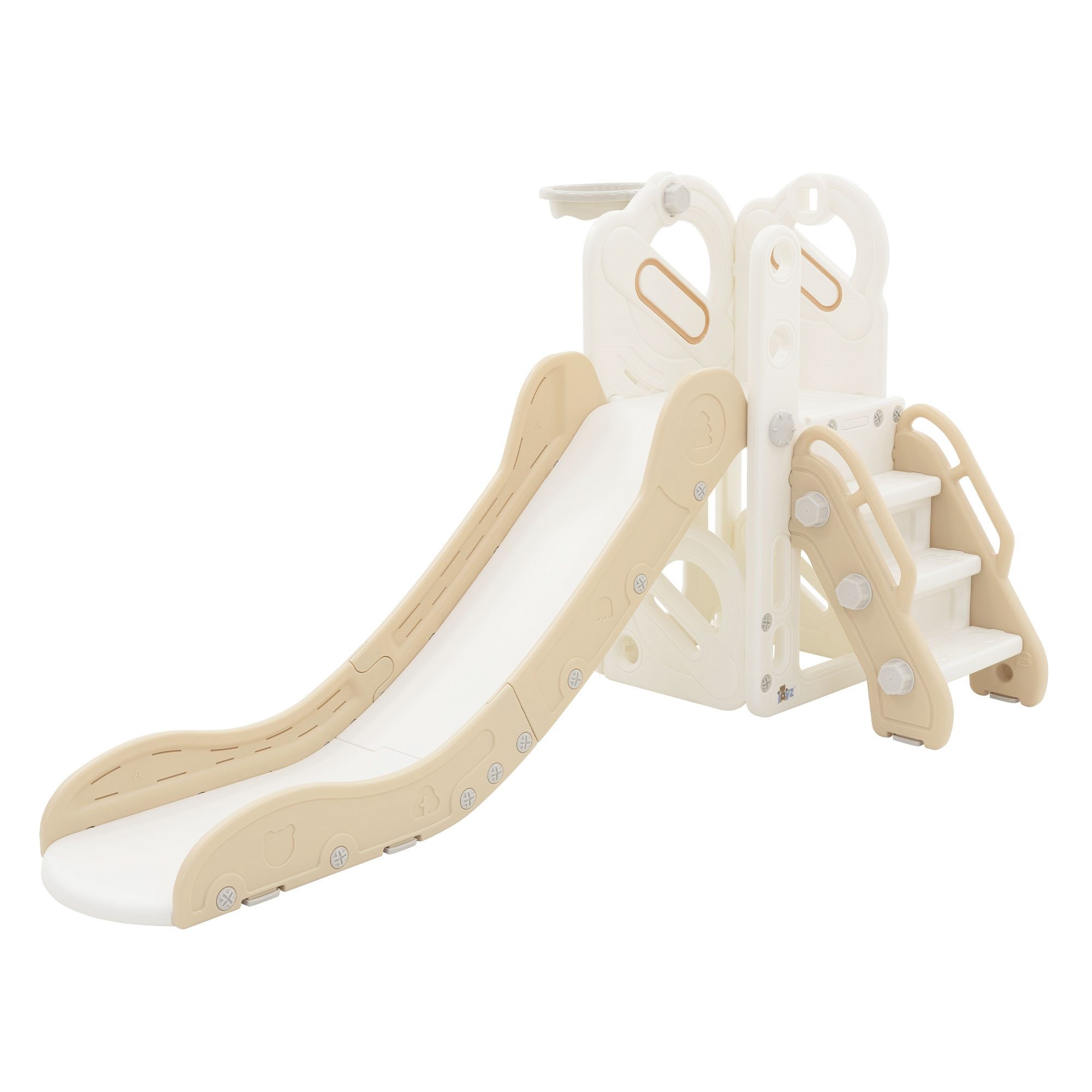 Joyz Rutsche Spielzeug Set 3in1 mit Rutsche und Basketballkorb, Kinderrutsche, Spielgerüst für Kinder ab 3 Jahren, Weiß-Beige, Indoor&Outdoor Rutsche