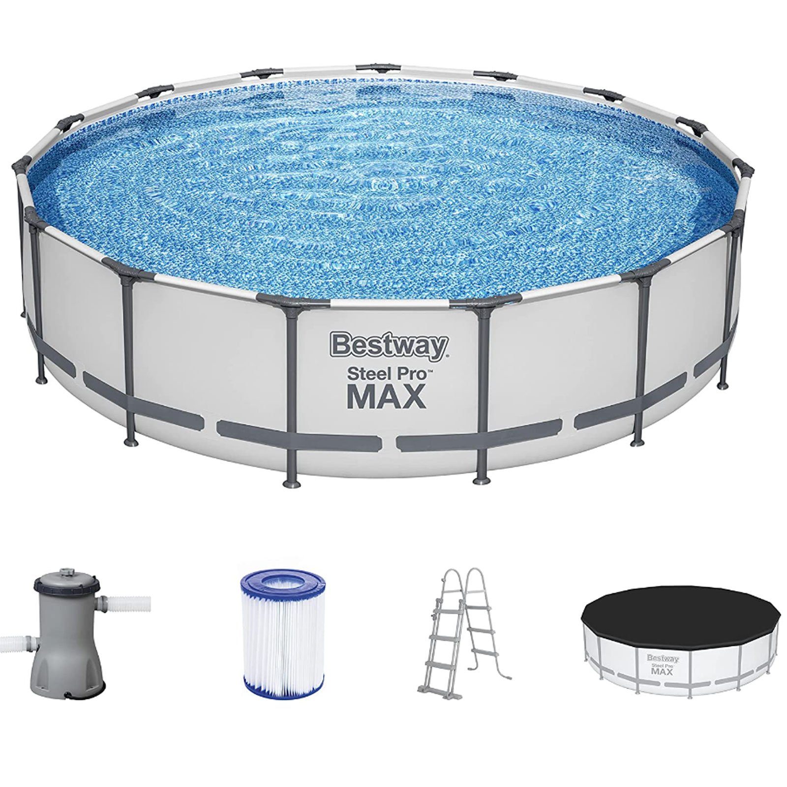 MAX™ 107 (Set), 14.970 Steel 90 x gefüllt: Rundpool 457x107 Wasserkapazität Bestway Frame % cm, Größe: 457 zu Ø Liter Pro cm, ØxH: