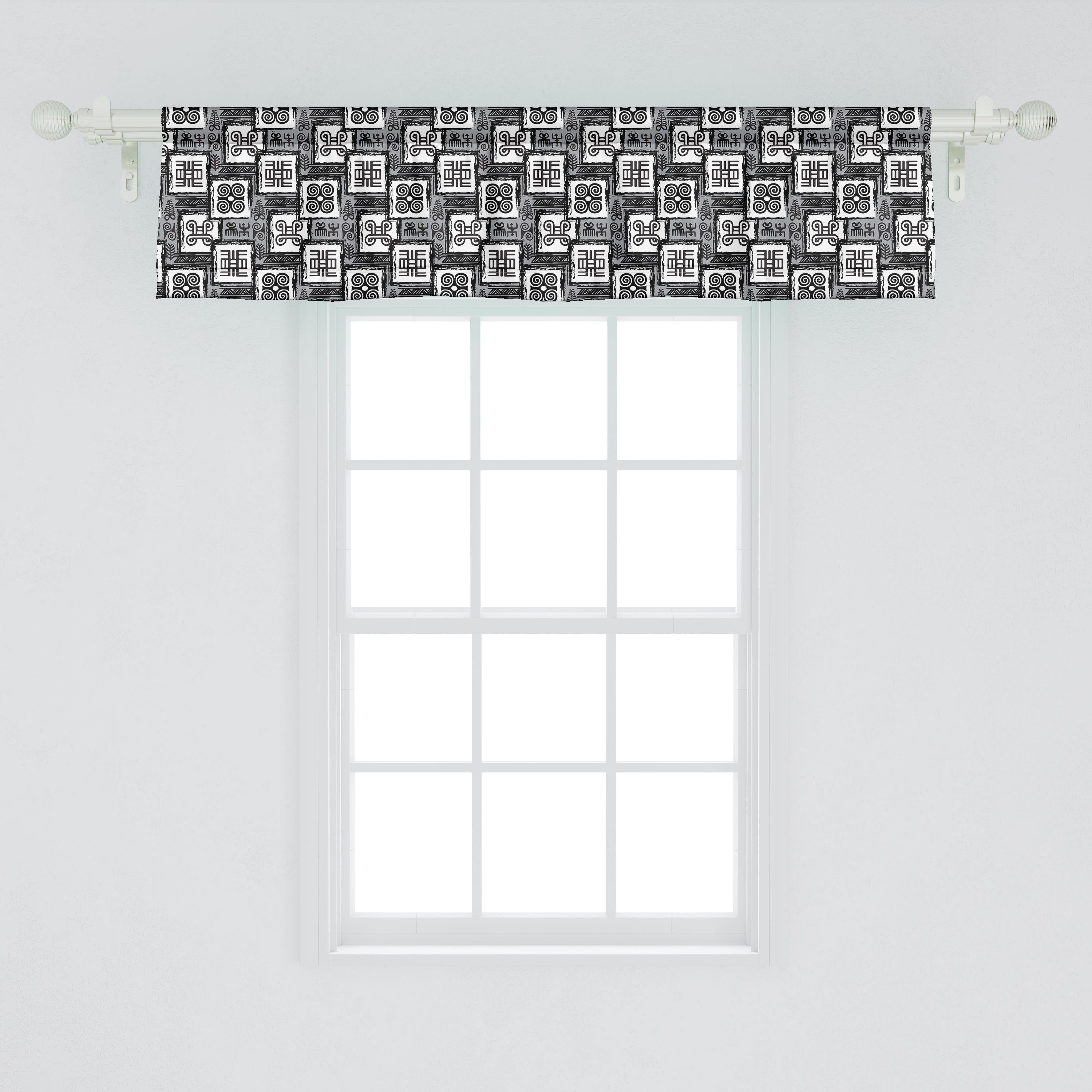 Scheibengardine Vorhang Volant für Küche Adinkra Schlafzimmer Stangentasche, mit Dekor Abakuhaus, Kultur Ashanti Geometrisch Microfaser