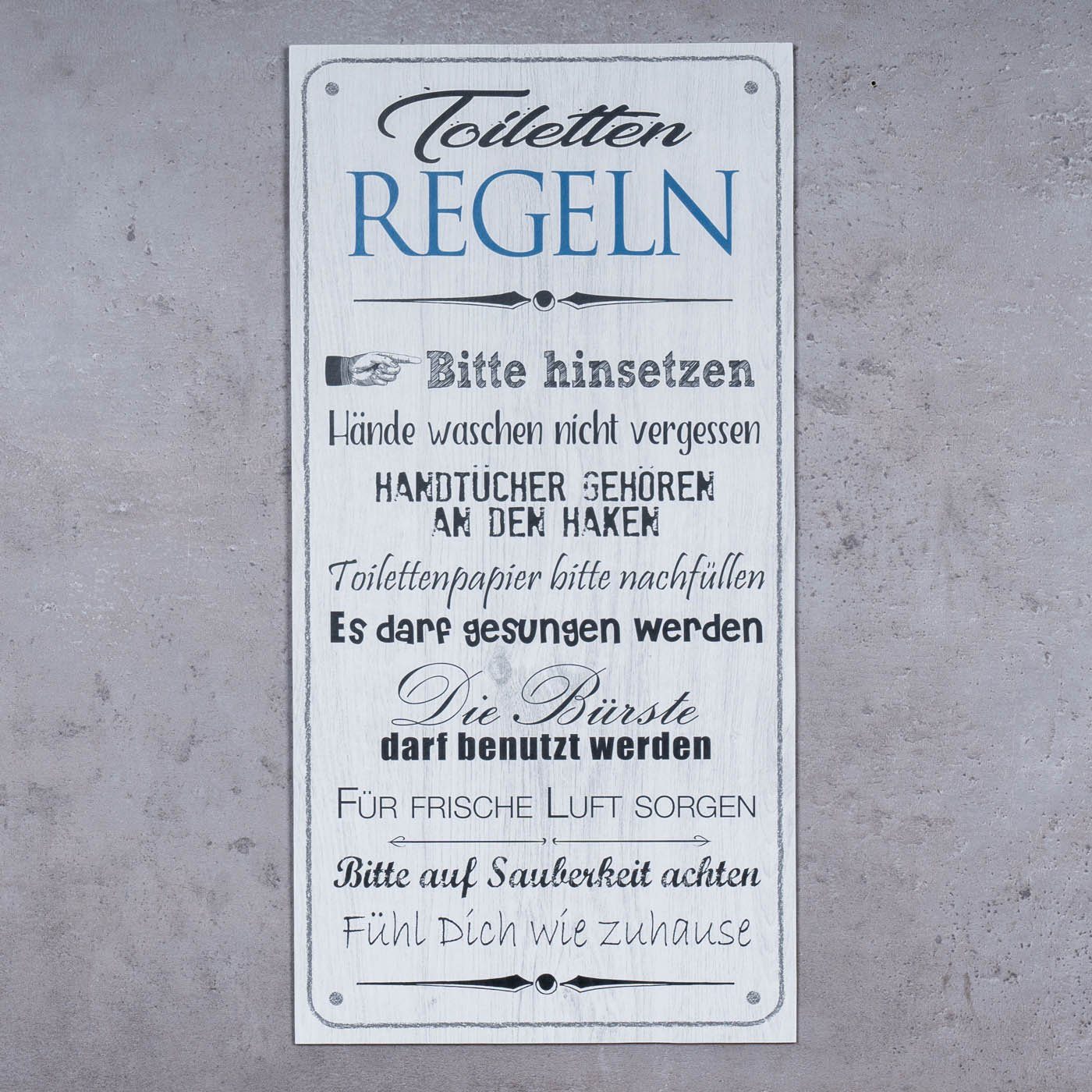 Levandeo® Wandbild, Wandbild 20x40cm Toilettenregeln Bad Spruch Deko Wandsc günstig online kaufen