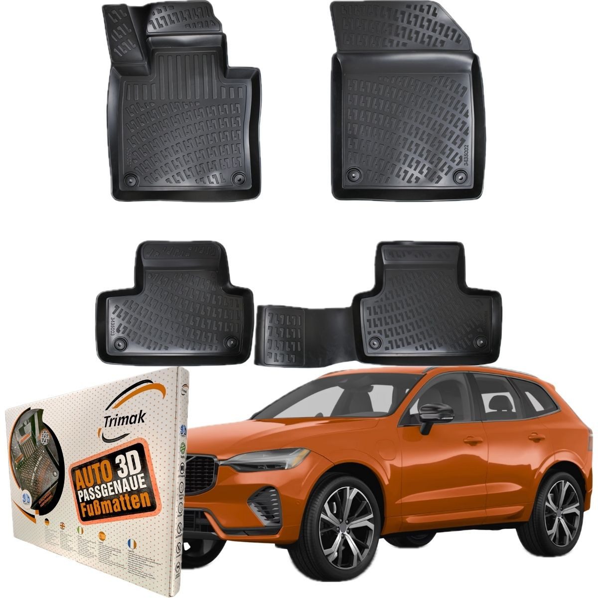 Trimak Passform-Fußmatten Oder Kofferraumwanne Oder Set für Volvo XC60, Volvo XC60 2. Gen. ab 2017 Gummimatten Auto TPE Allwetter Fussmatten