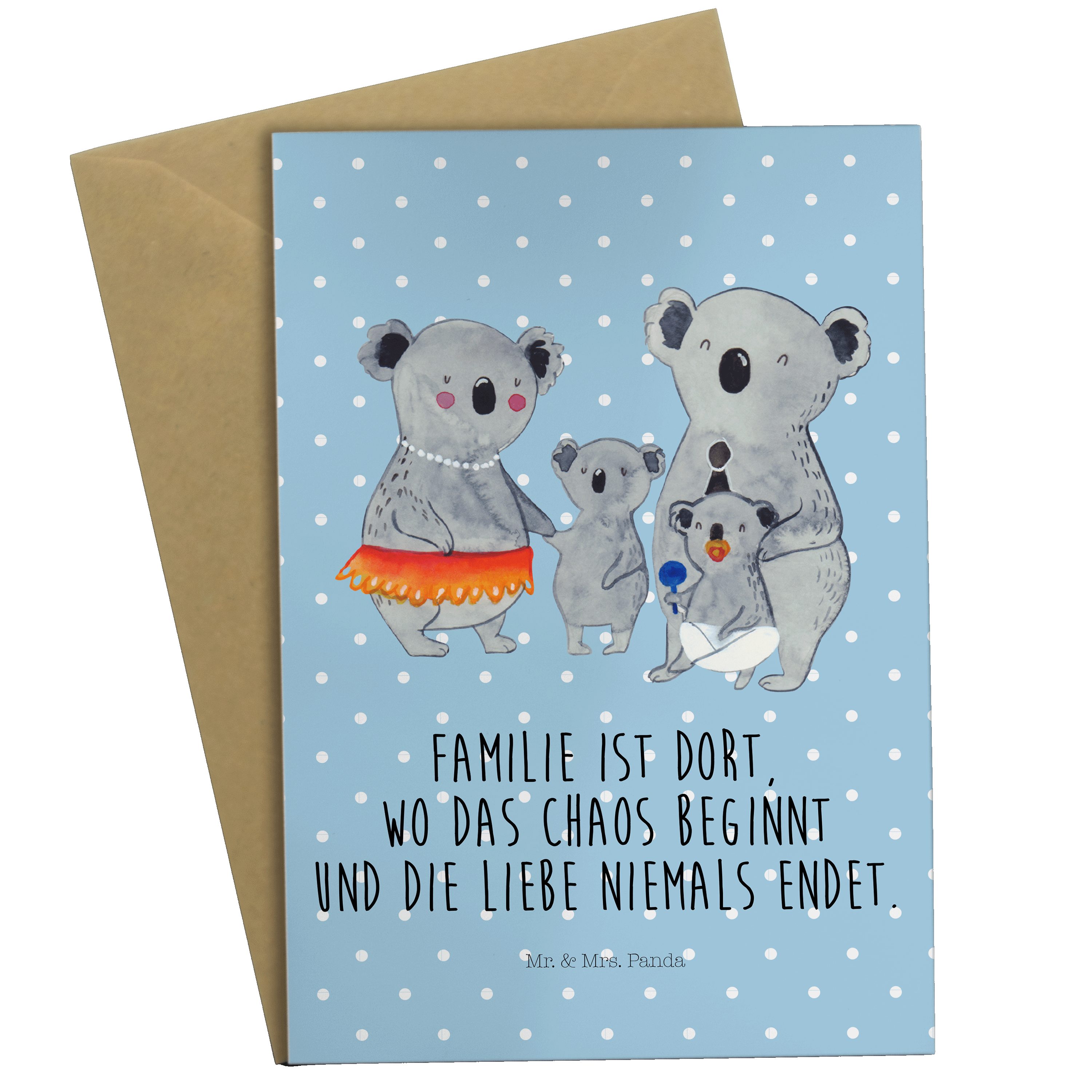 Mr. & Mrs. Panda Grußkarte Koala Familie - Blau Pastell - Geschenk, Papa, Oma, Mama, Klappkarte
