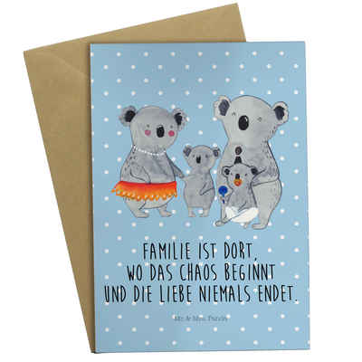 Mr. & Mrs. Panda Grußkarte Koala Familie - Blau Pastell - Geschenk, Papa, Oma, Mama, Klappkarte, Hochglänzende Veredelung