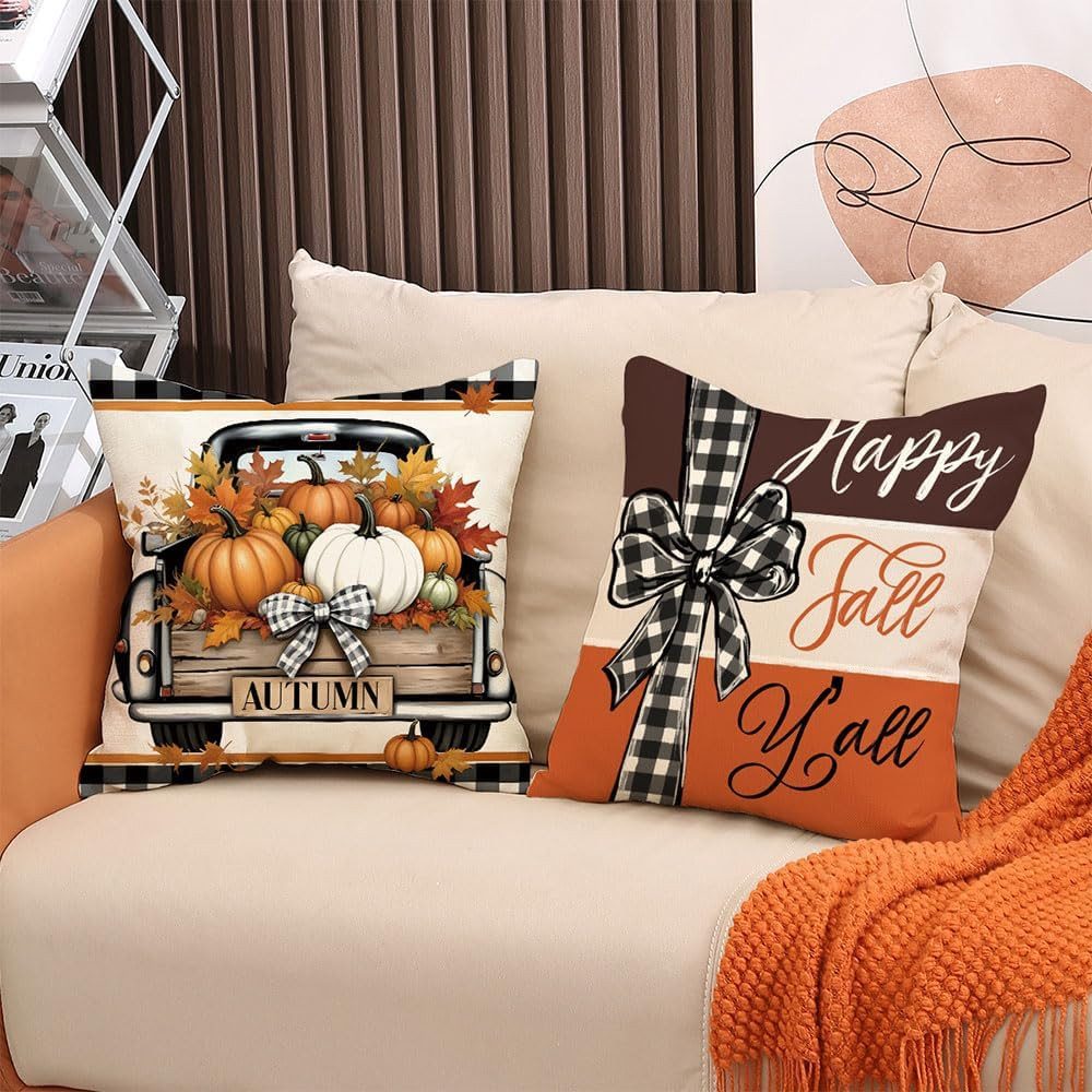 FELIXLEO Kissenbezug 4er Set Kissenbezug Herbst 45x45 Kissenhülle Kürbis Deko Sofa, (1 Stück)
