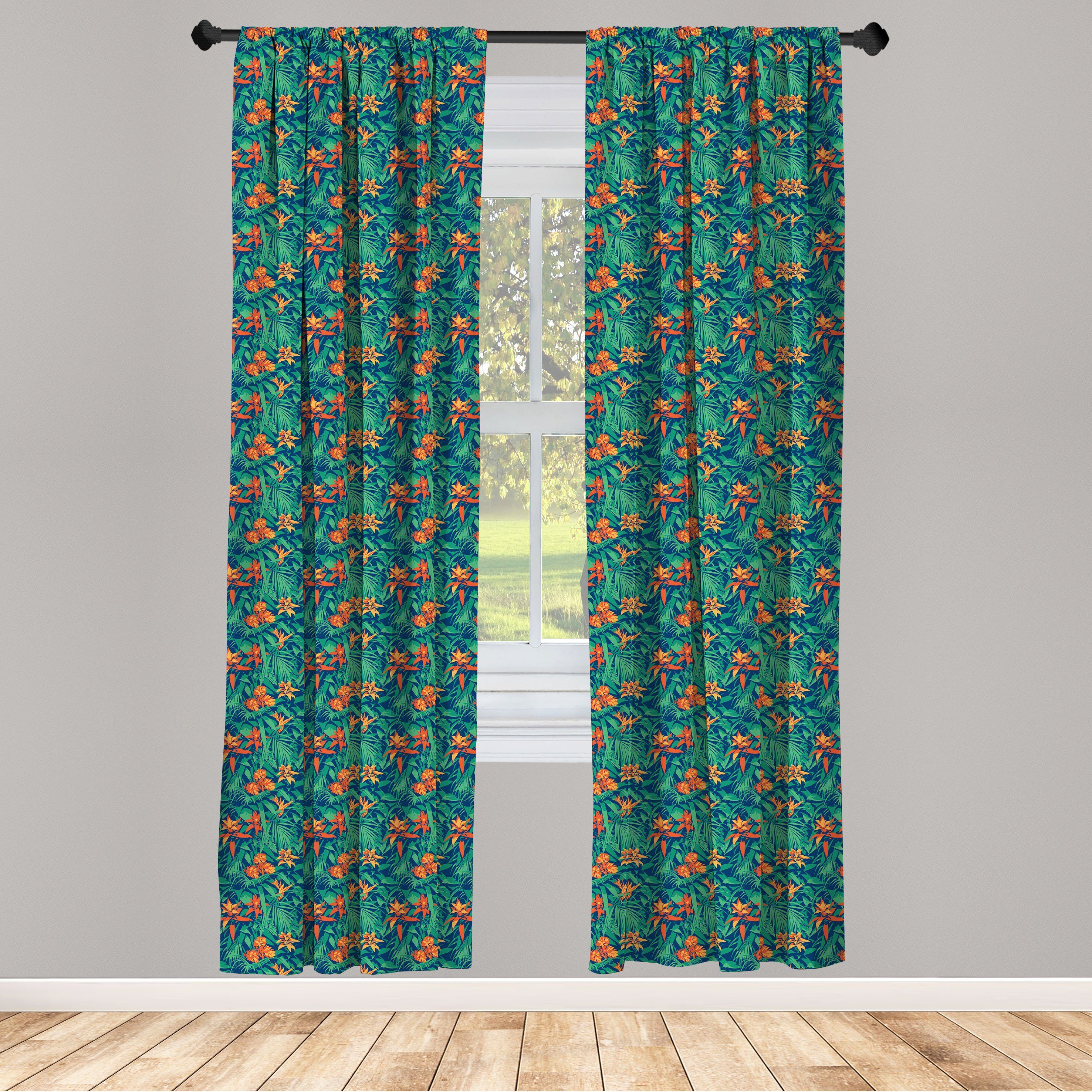 Gardine Vorhang für Wohnzimmer Schlafzimmer Dekor, Abakuhaus, Microfaser, Tropisch Hibiscus Blüten und Blätter