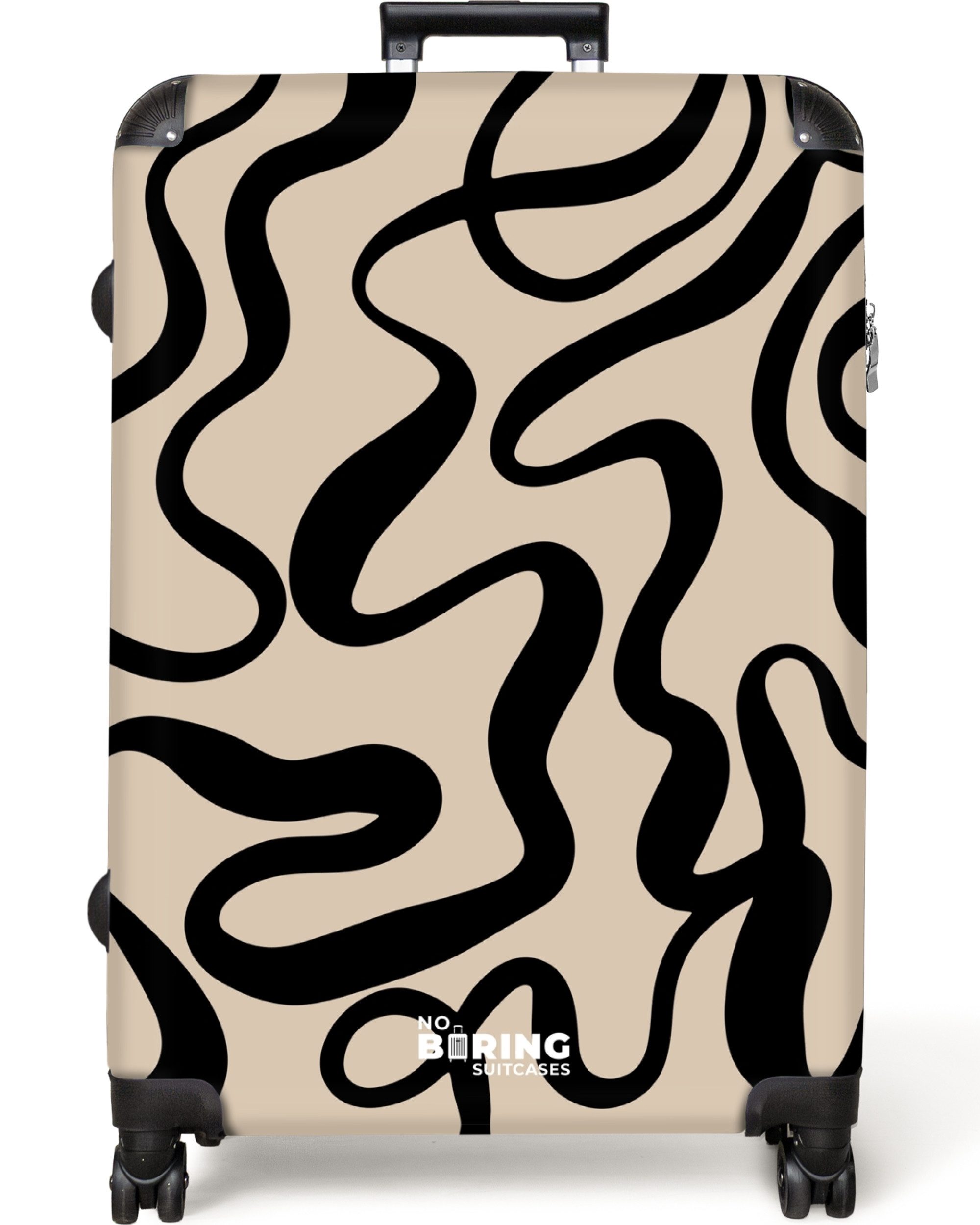 NoBoringSuitcases.com© Hartschalen-Trolley Beige mit schwarzen abstrakten günstig online kaufen