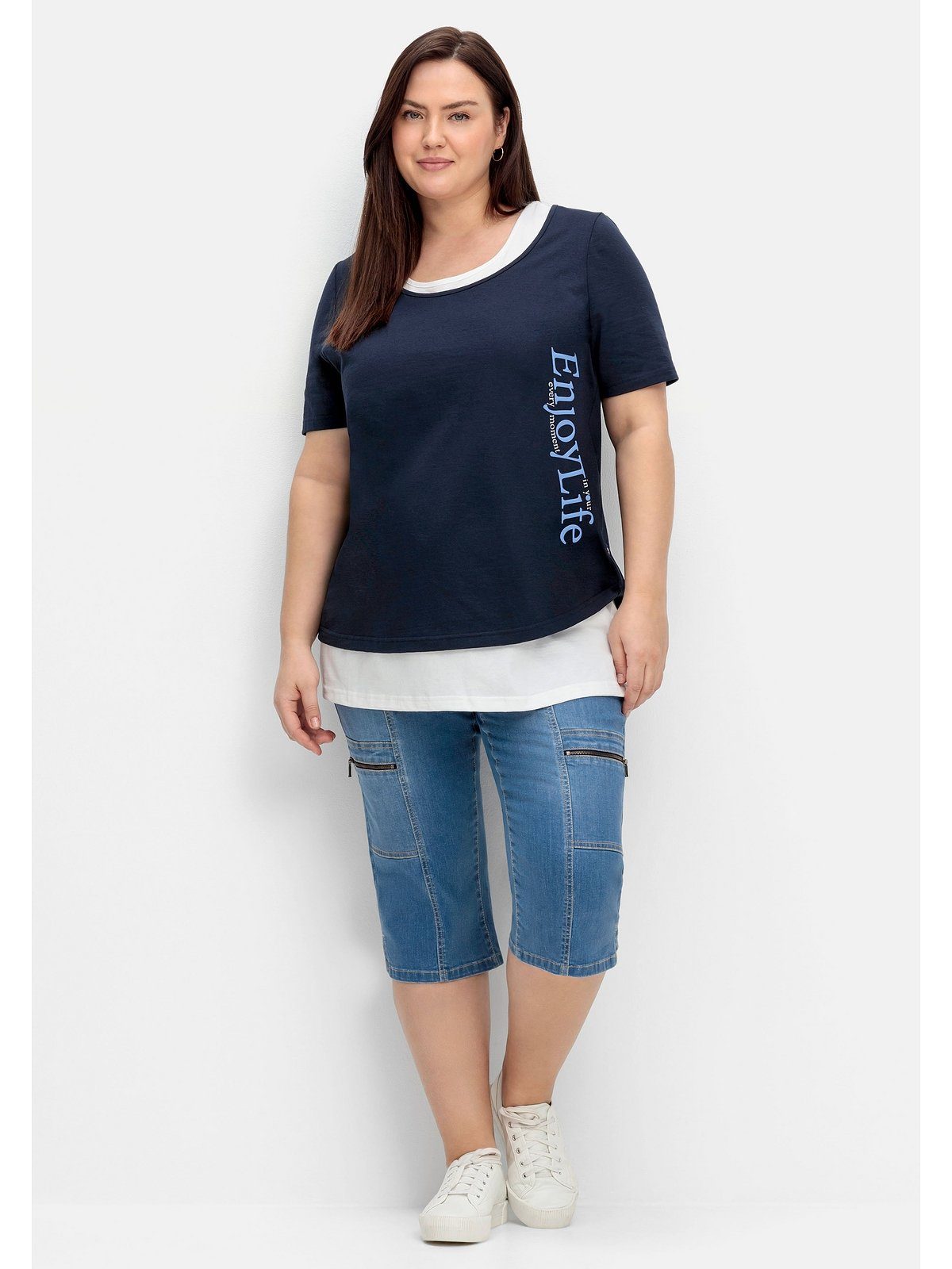 separatem T-Shirt mit Sheego Wordingprint und Größen Top Große