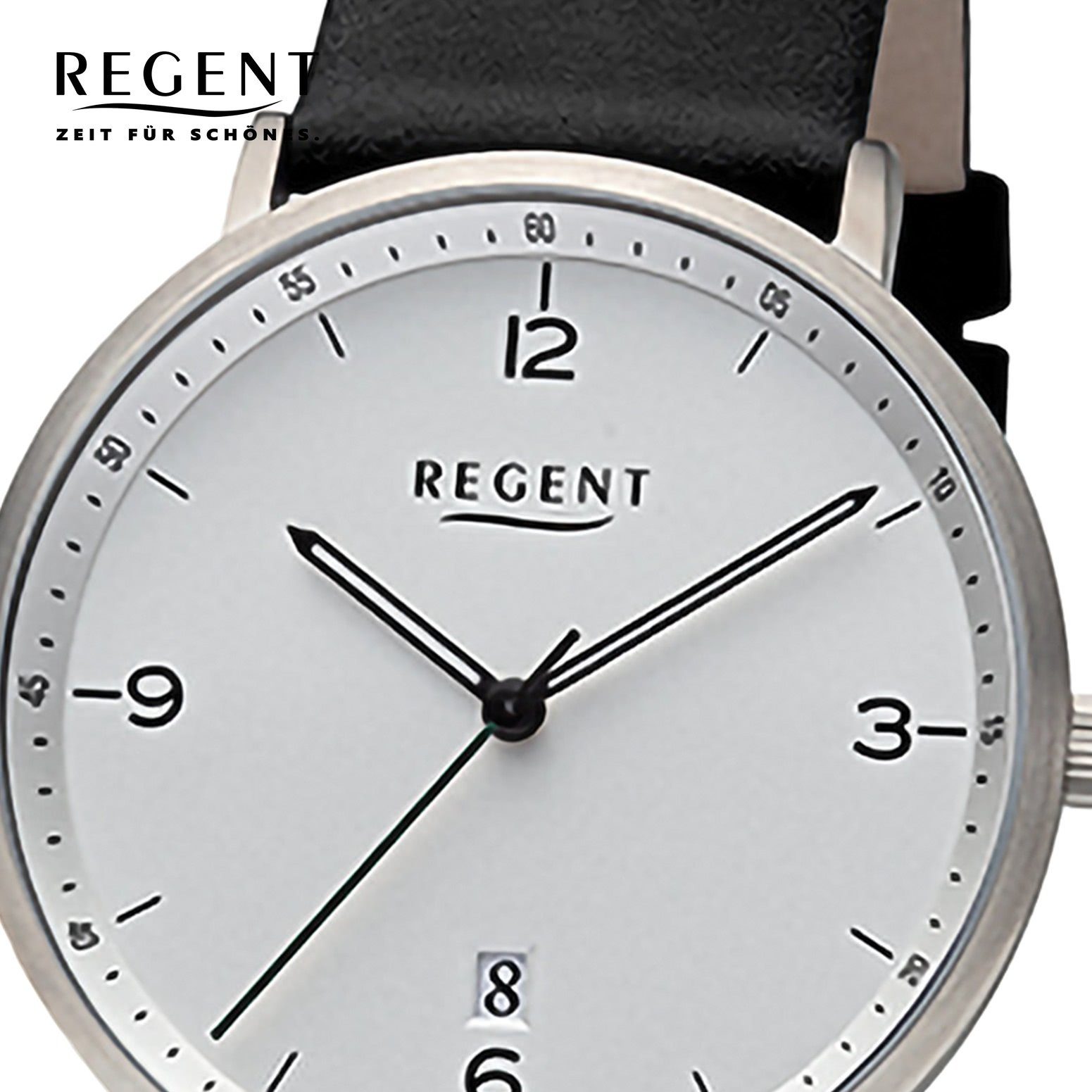 extra Armbanduhr Quarzuhr groß Armbanduhr (ca. 39mm), rund, Lederarmband Regent Analog, Regent Herren Herren