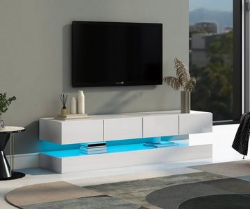 OKWISH TV-Schrank TV-Ständer,LED TV Lowboard, (Weiß 130*33*15cm Stauraum mit großer Kapazität, Für bis zu 55 Zoll Fernseher Haltbarer und stabiler TV-Tisch) TV-Möbel mit 2 Schränken und 4 großen Schubladen