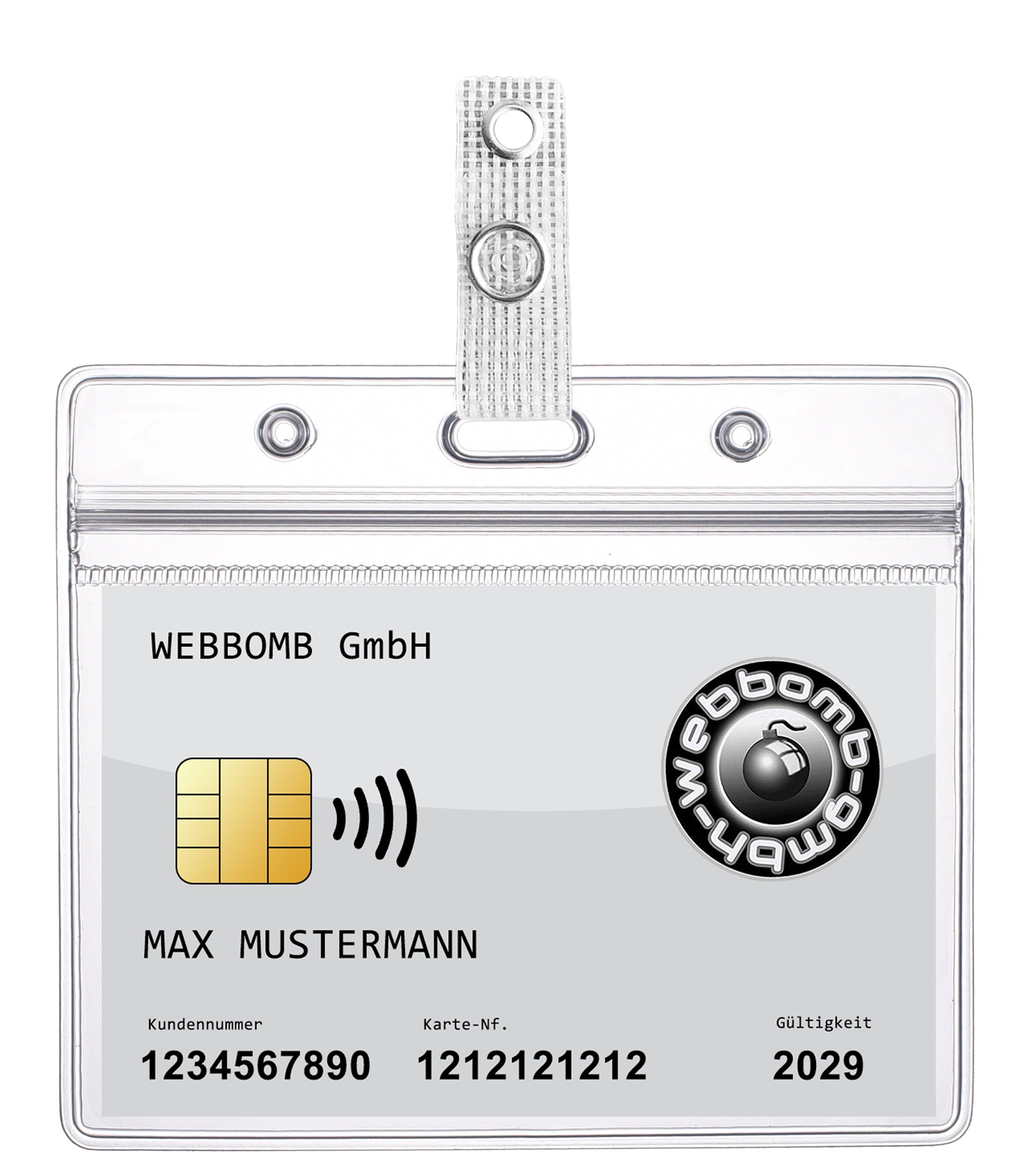 WEBBOMB Schlüsselanhänger 5x Ausweishülle ZIP Kartenhalter wasserdicht für 1-2 Karten + 5x Clip (5-tlg)