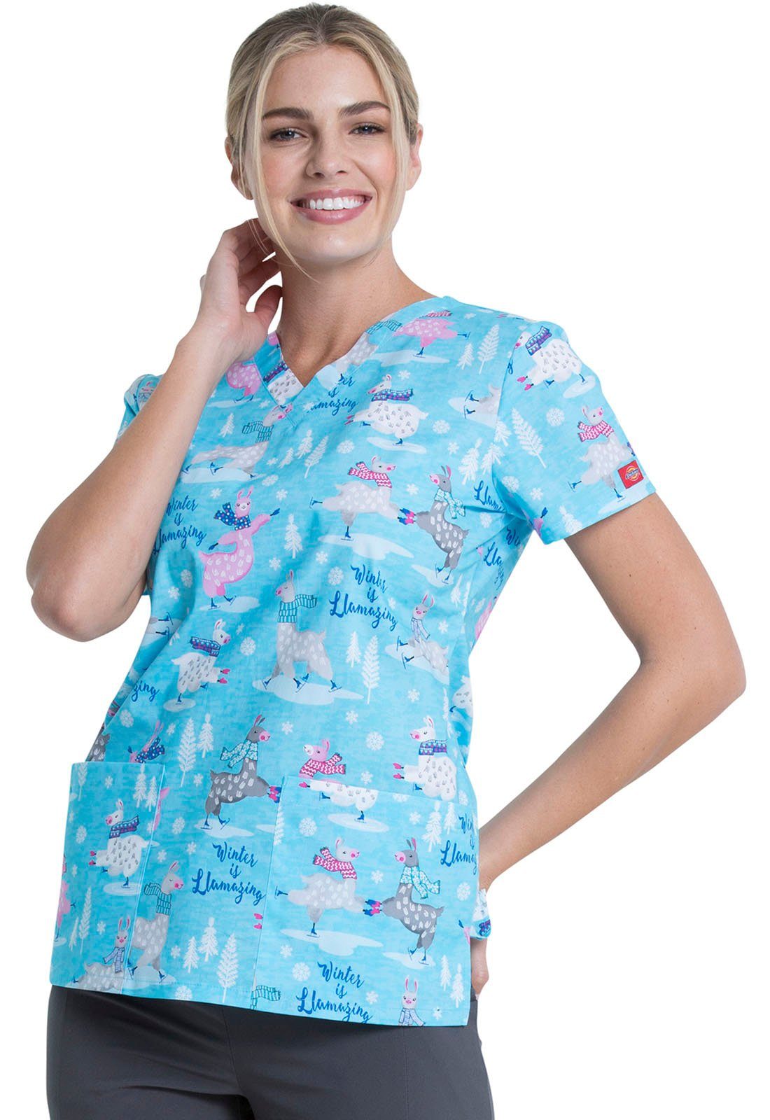 Dickies Funktionsbluse bunt bedruckter Damen Kasack "Lama Winter" Kasack mit Motiv