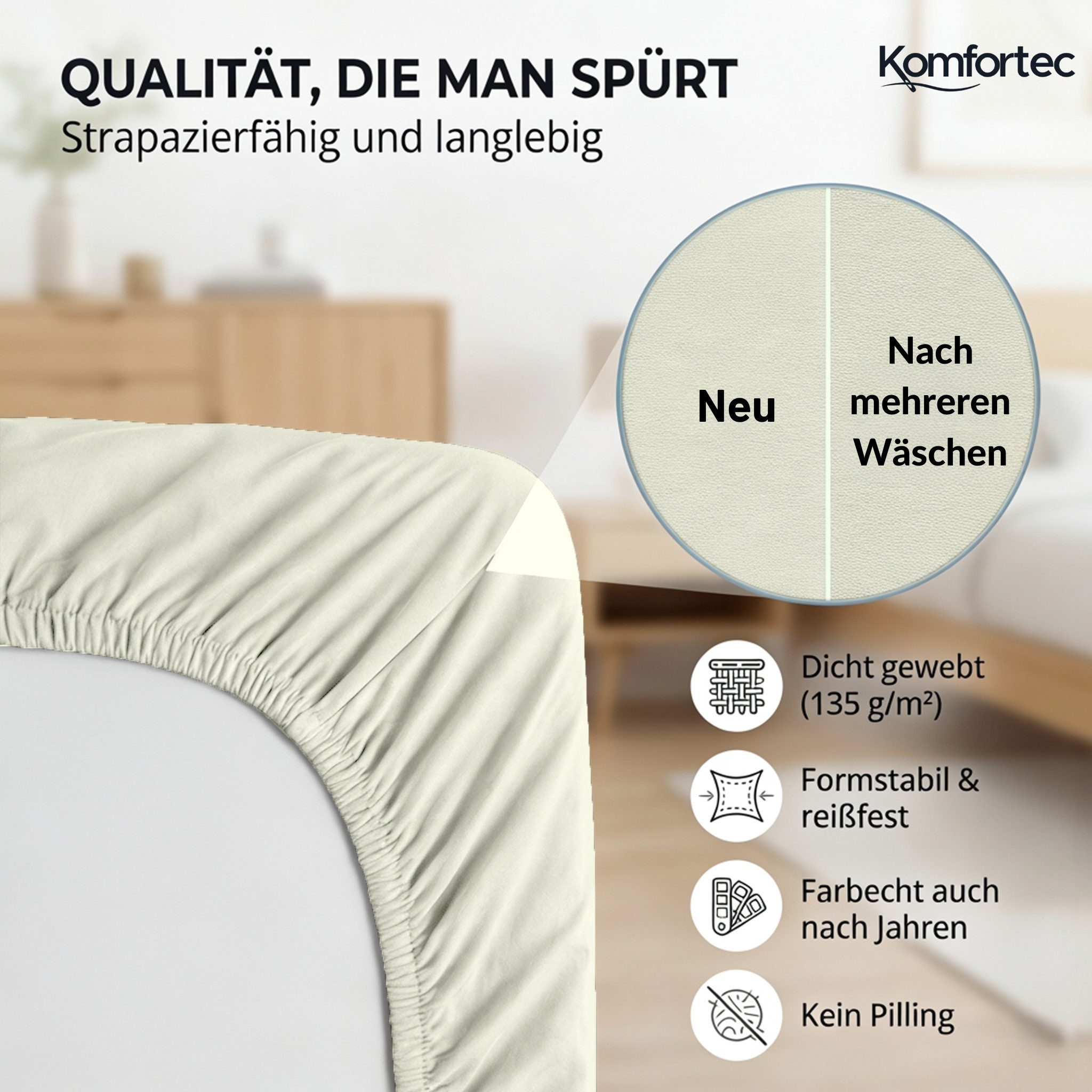 Komfortec Spannbettlaken Jersey Spannbettuch, 90x200, 140x200, 160x200, 180x200 oder 200x200 cm, 100% Baumwolle (135 g/m), Gummizug: Rundum, (2 Stück), OEKO-TEX – Bild 5 von 5