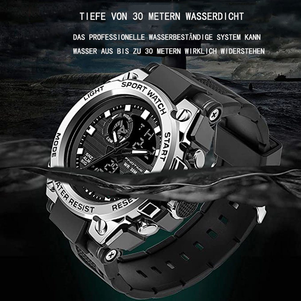 GelldG Digitaluhr Herren Uhren Outdoor Digitaluhren, Große Armbanduhr Sport (1-tlg) Militär ‎‎Silber