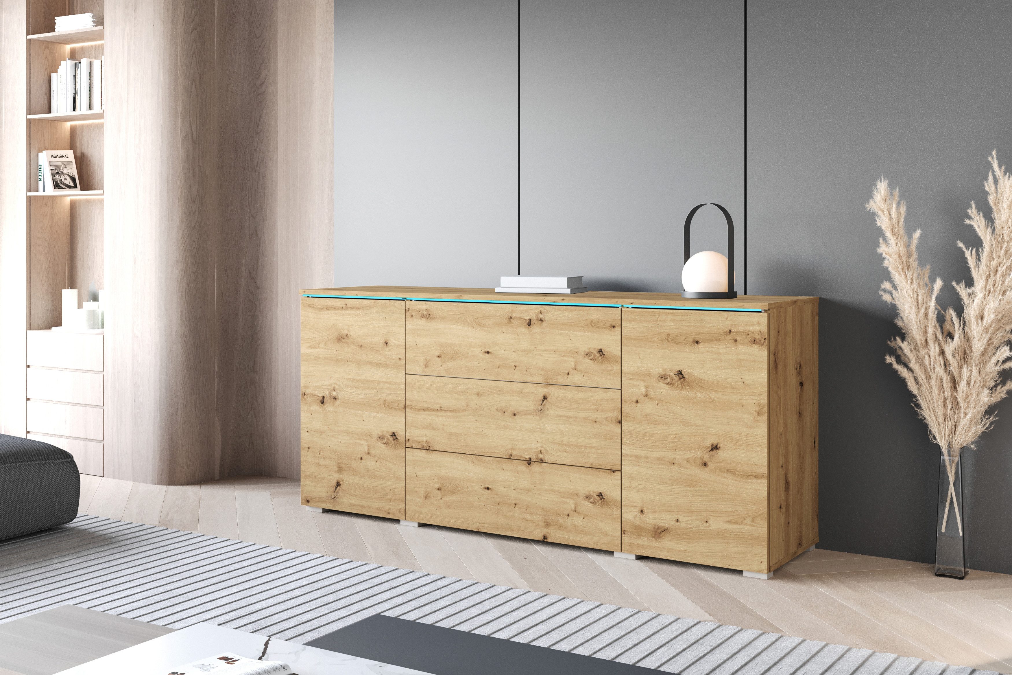 Home affaire Sideboard VERA, grifflos, verstellbare Einlegeböden, Wahlweise mit oder ohne Beleuchtung